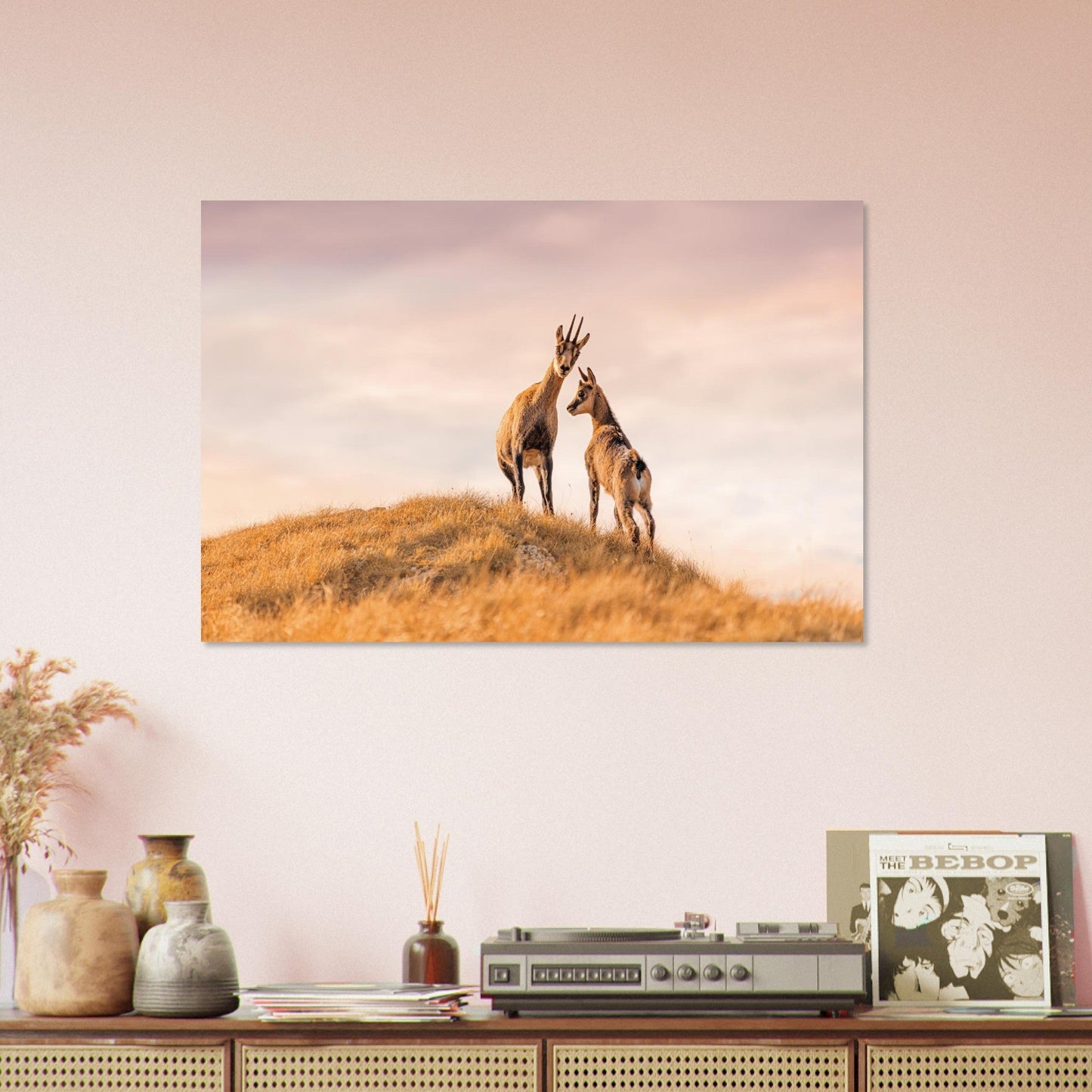 Photo d’une femelle chamois et de son petit dans les Hautes-Alpes — tableau photo paysage de montagne en Alu Dibond