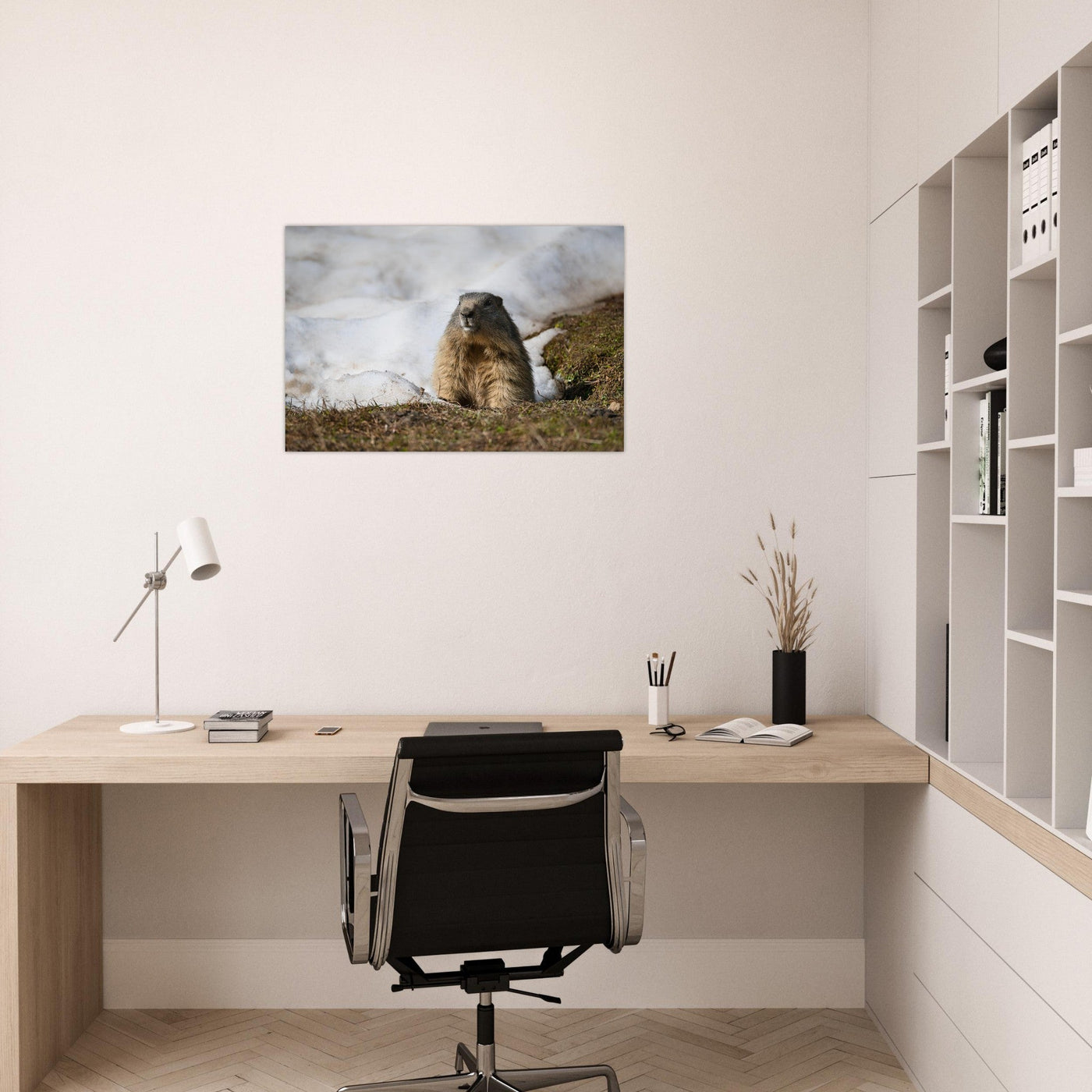 Simulation d’un tableau AluArtMountains dans un intérieur