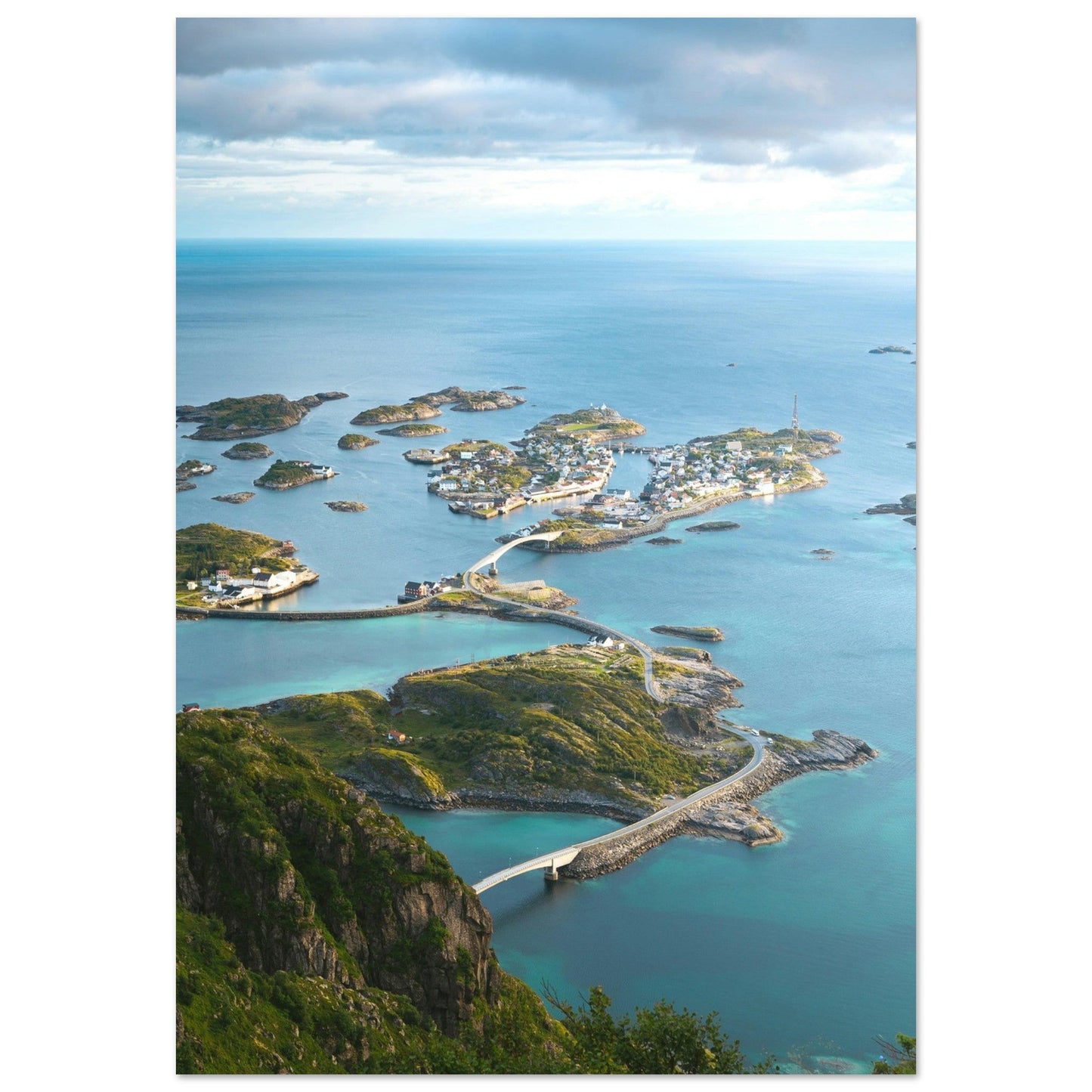 Tableau photo Photo drone des Îles Lofoten, Norvège 1 — tirage aluminium Dibond mat, fabrication française, prêt à accrocher