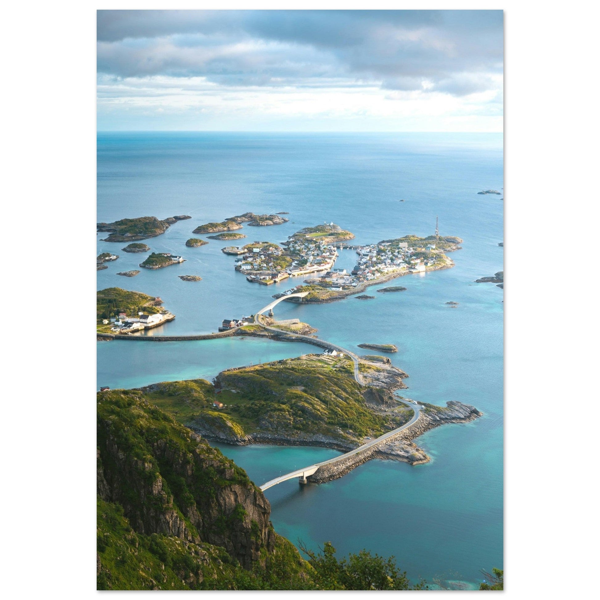 Tableau photo Photo drone des Îles Lofoten, Norvège 1 — tirage aluminium Dibond mat, fabrication française, prêt à accrocher