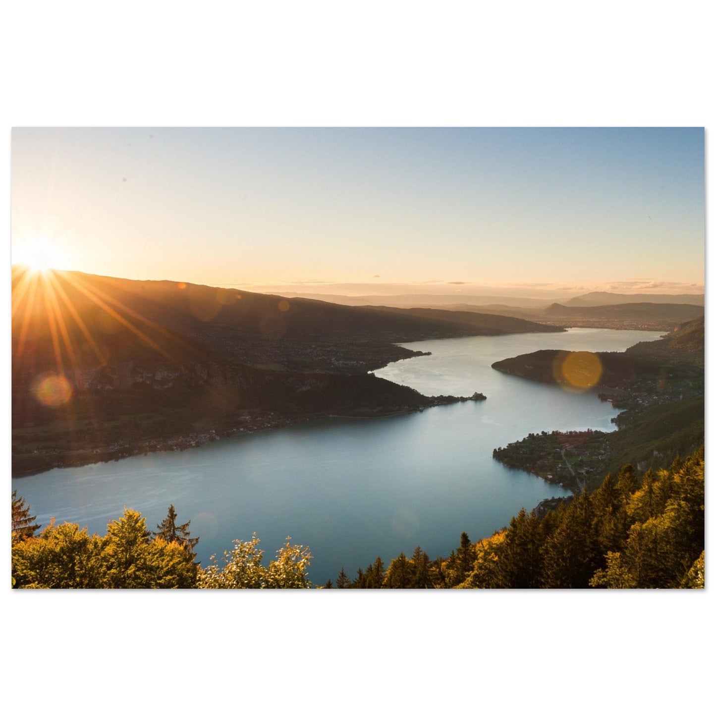 Tableau photo Photo du Lac d'Annecy au coucher du soleil, Col de la Forclaz 3 — tirage aluminium Dibond mat, fabrication française, prêt à accrocher