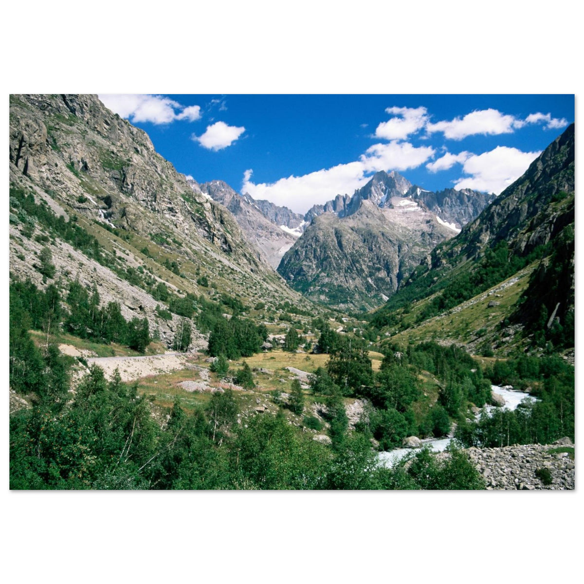 Tableau photo de la vallée du Vénéon dans les Écrins sur aluminium Dibond mat, format 70 × 100 cm
