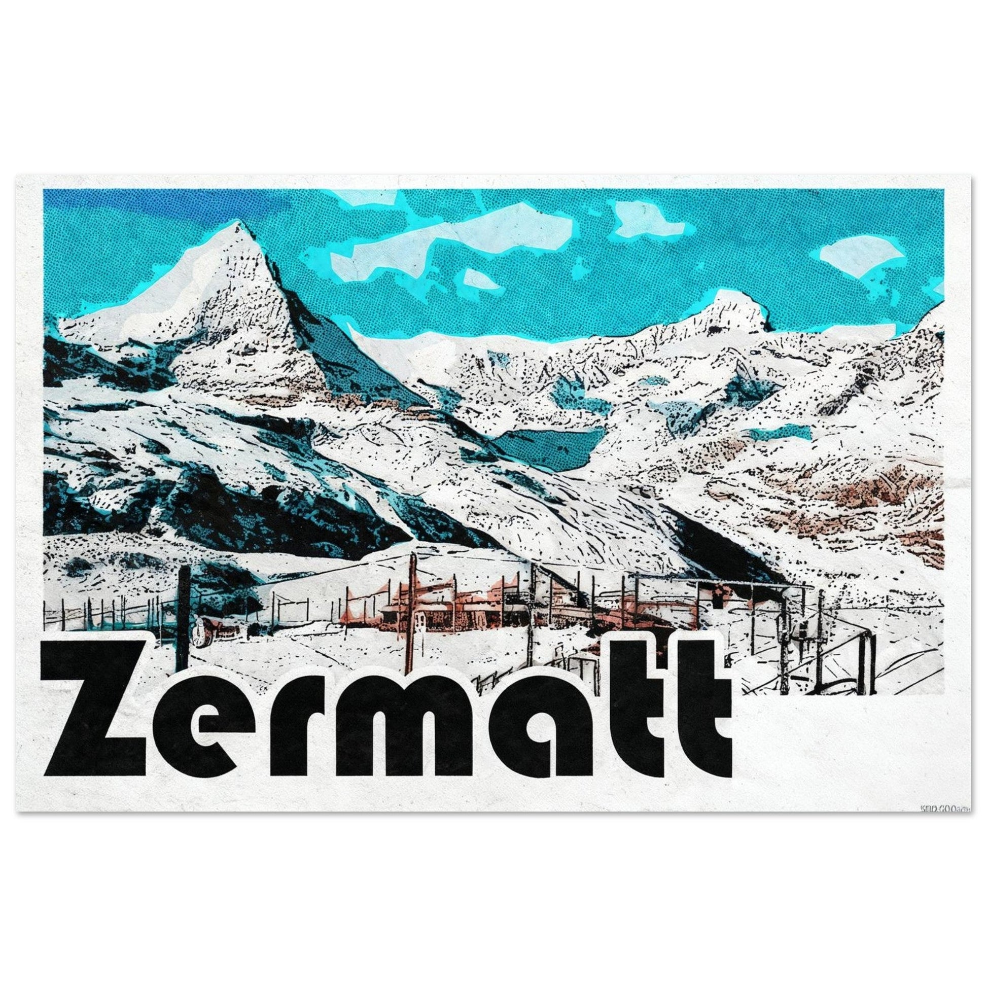 Tableau photo Affiche Vintage "Zermatt" – Le Cervin en Hiver — tirage aluminium Dibond mat, fabrication française, prêt à accrocher
