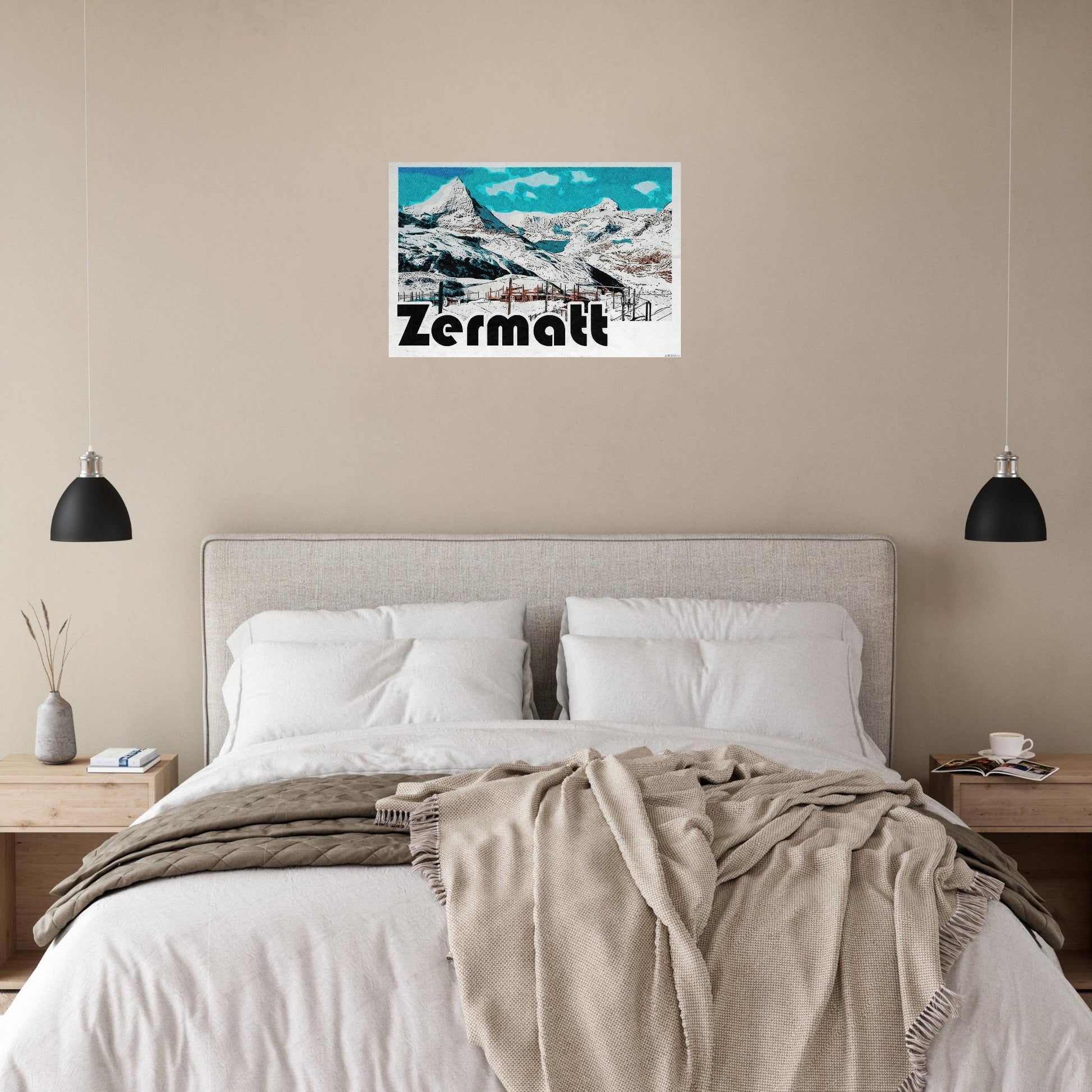 Tableau photo Affiche Vintage "Zermatt" – Le Cervin en Hiver — tirage aluminium Dibond mat, fabrication française, prêt à accrocher