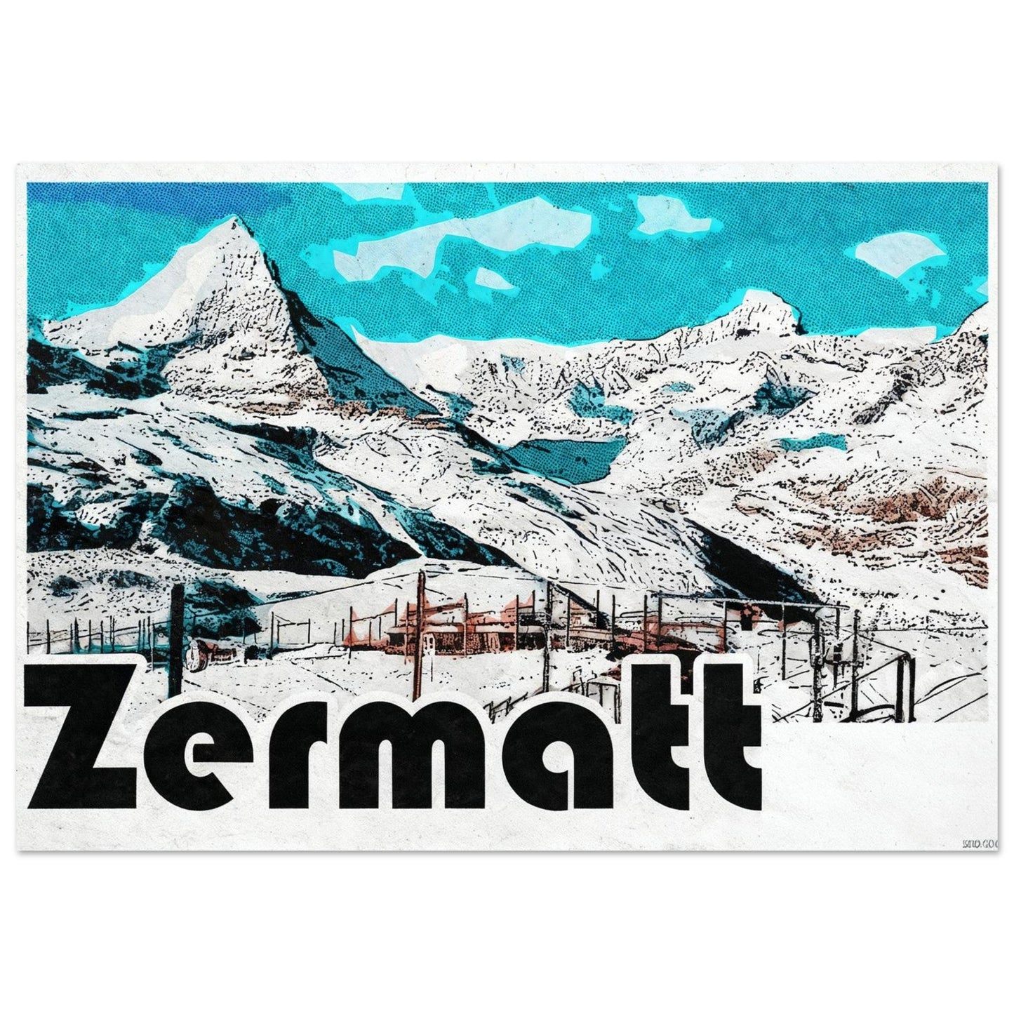 Tableau photo Affiche Vintage "Zermatt" – Le Cervin en Hiver — tirage aluminium Dibond mat, fabrication française, prêt à accrocher