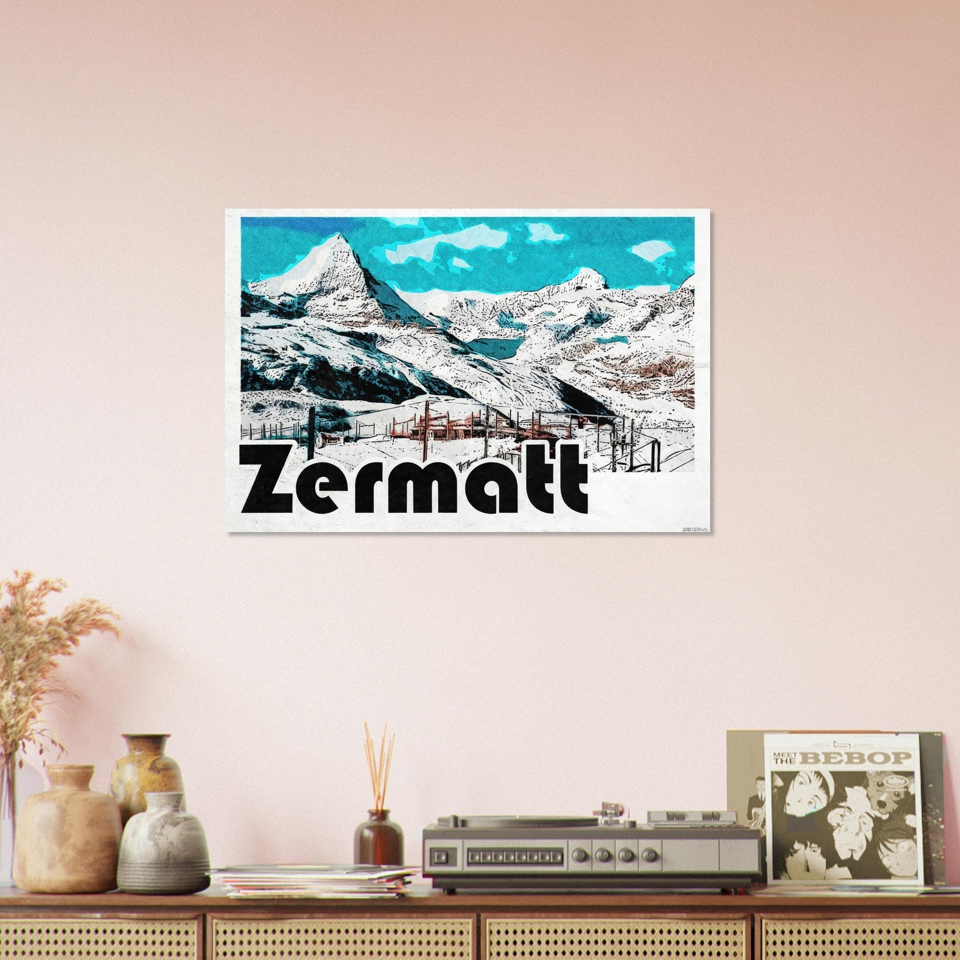 Tableau photo Affiche Vintage "Zermatt" – Le Cervin en Hiver — tirage aluminium Dibond mat, fabrication française, prêt à accrocher