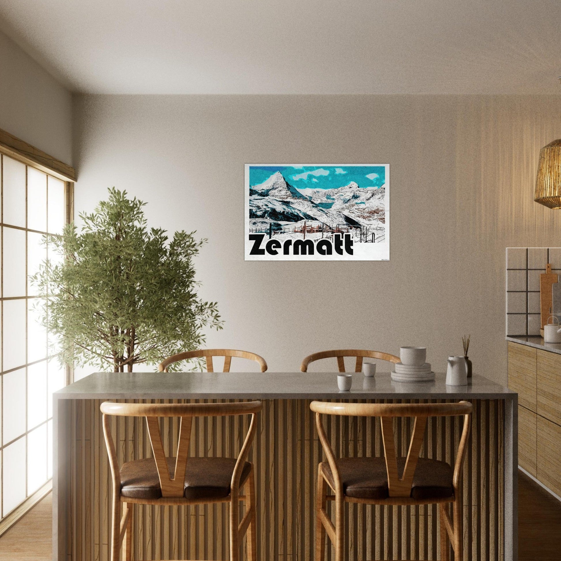 Tableau photo Affiche Vintage "Zermatt" – Le Cervin en Hiver — tirage aluminium Dibond mat, fabrication française, prêt à accrocher