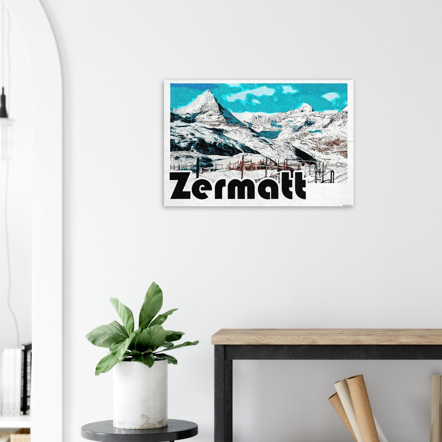 Tableau photo Affiche Vintage "Zermatt" – Le Cervin en Hiver — tirage aluminium Dibond mat, fabrication française, prêt à accrocher