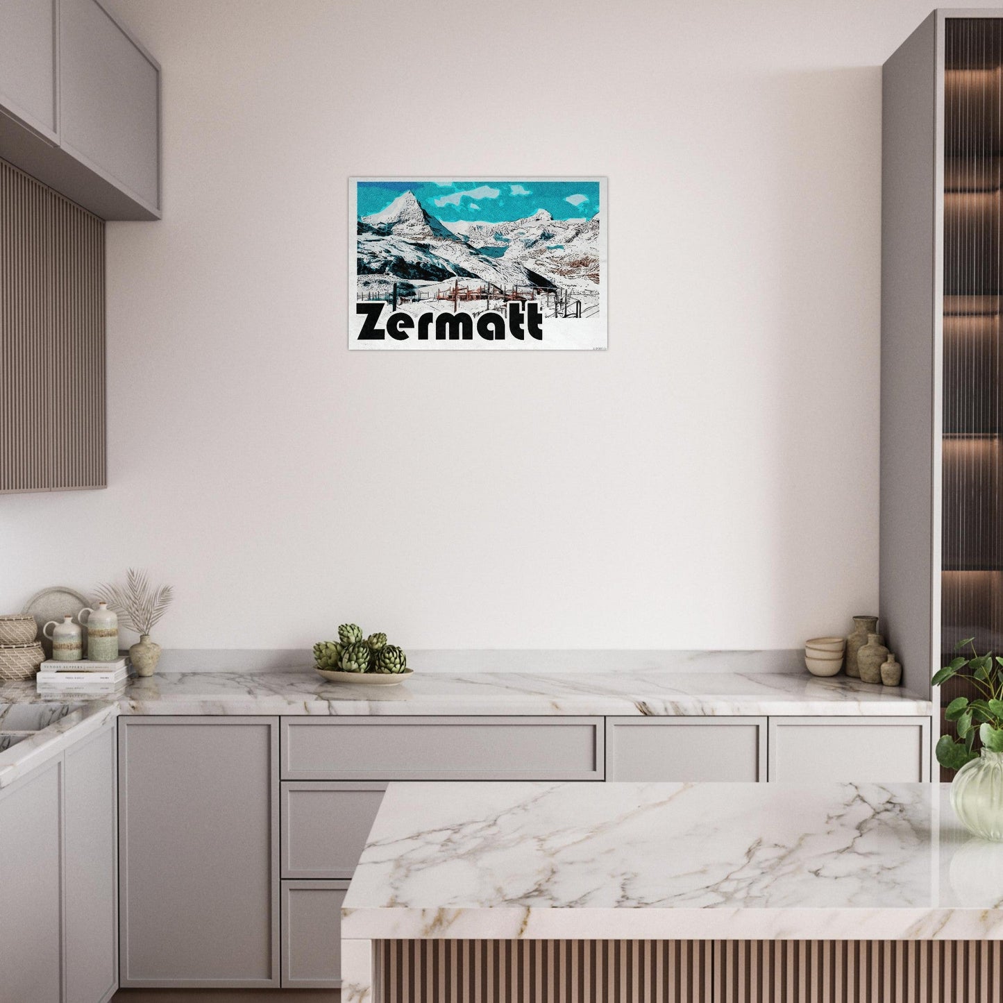 Tableau photo Affiche Vintage "Zermatt" – Le Cervin en Hiver — tirage aluminium Dibond mat, fabrication française, prêt à accrocher