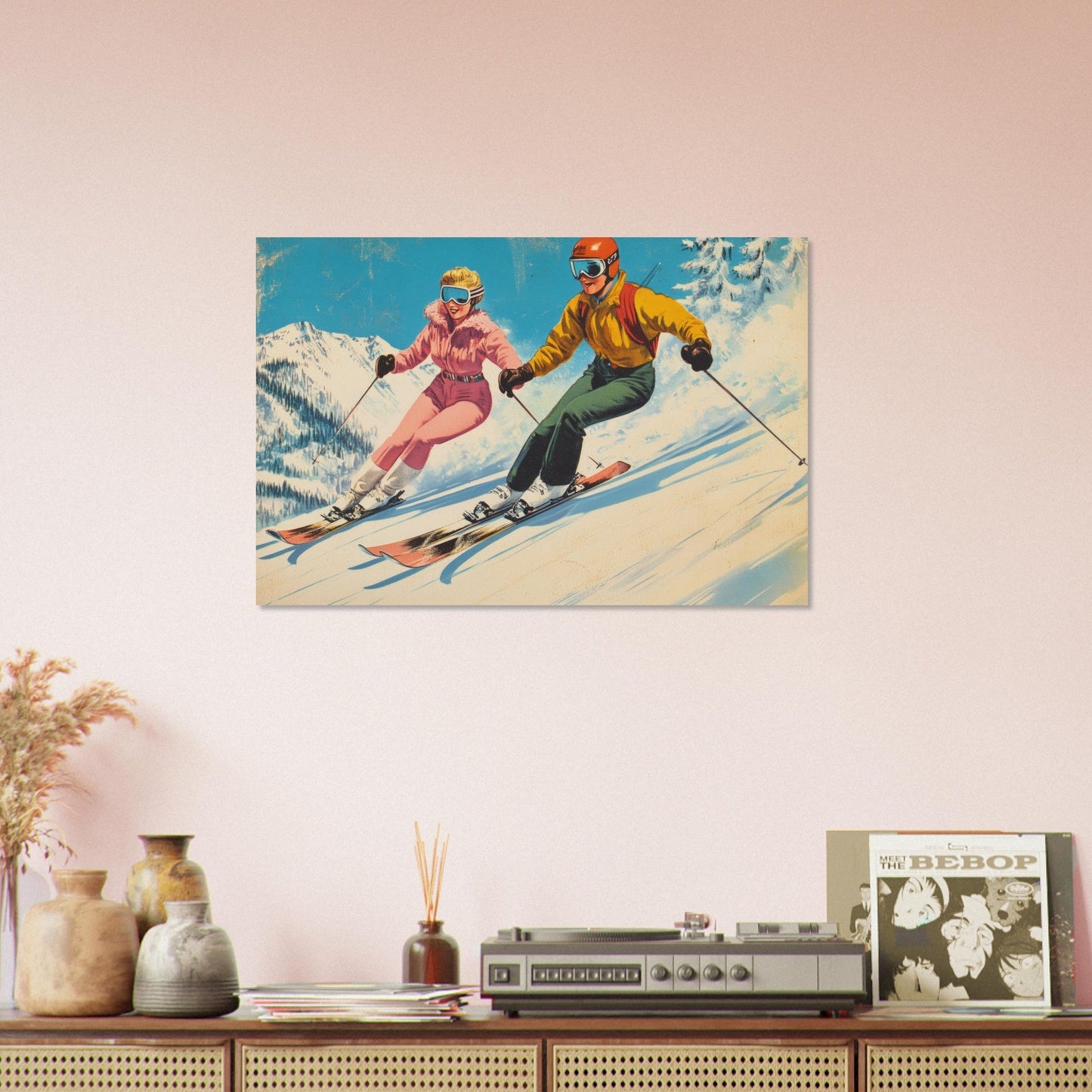 Vente Illustration vintage couple au ski - Illustration vintage / rétro