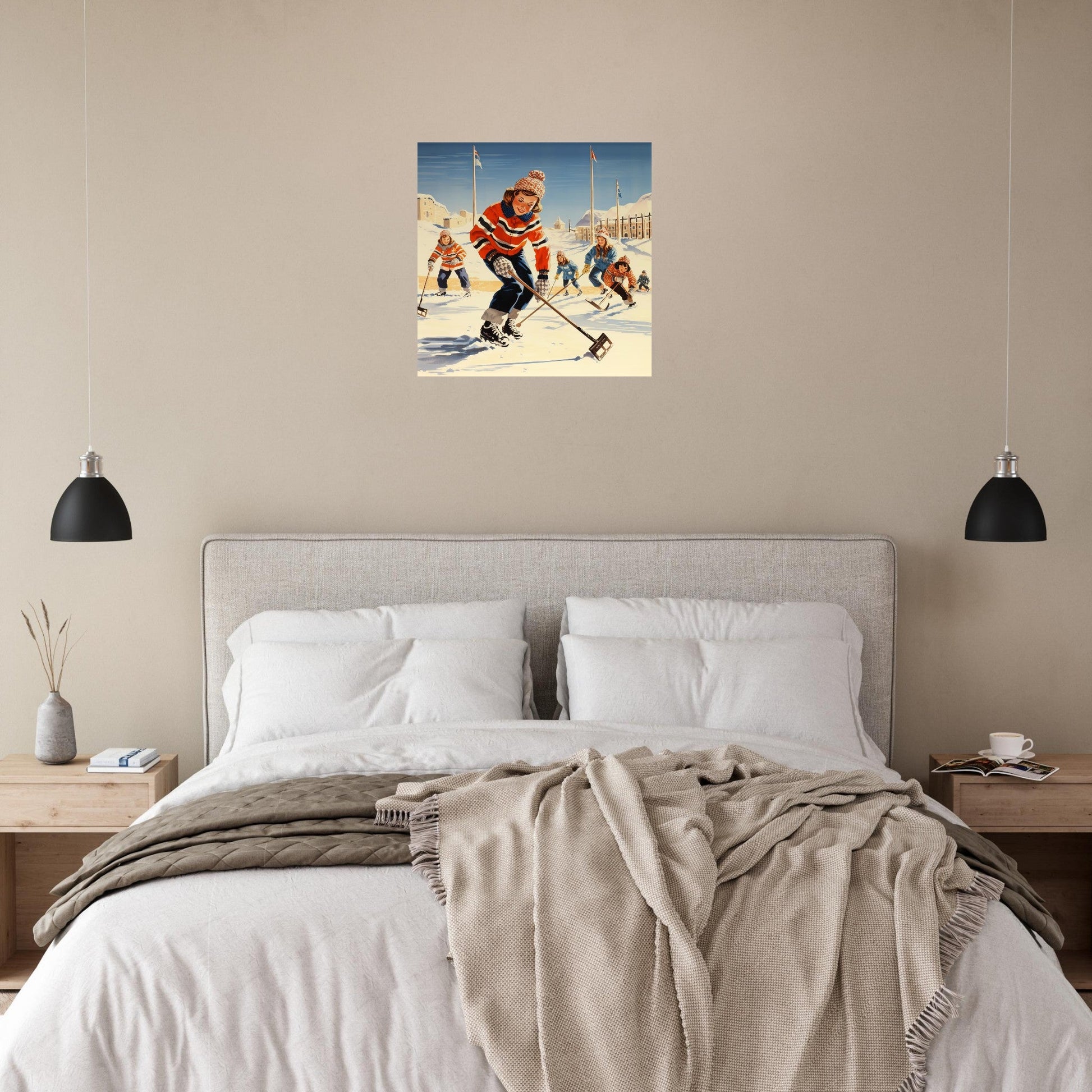 Vente Illustration vintage de femmes jouant au hockey sur glace - Illustration vintage / rétro