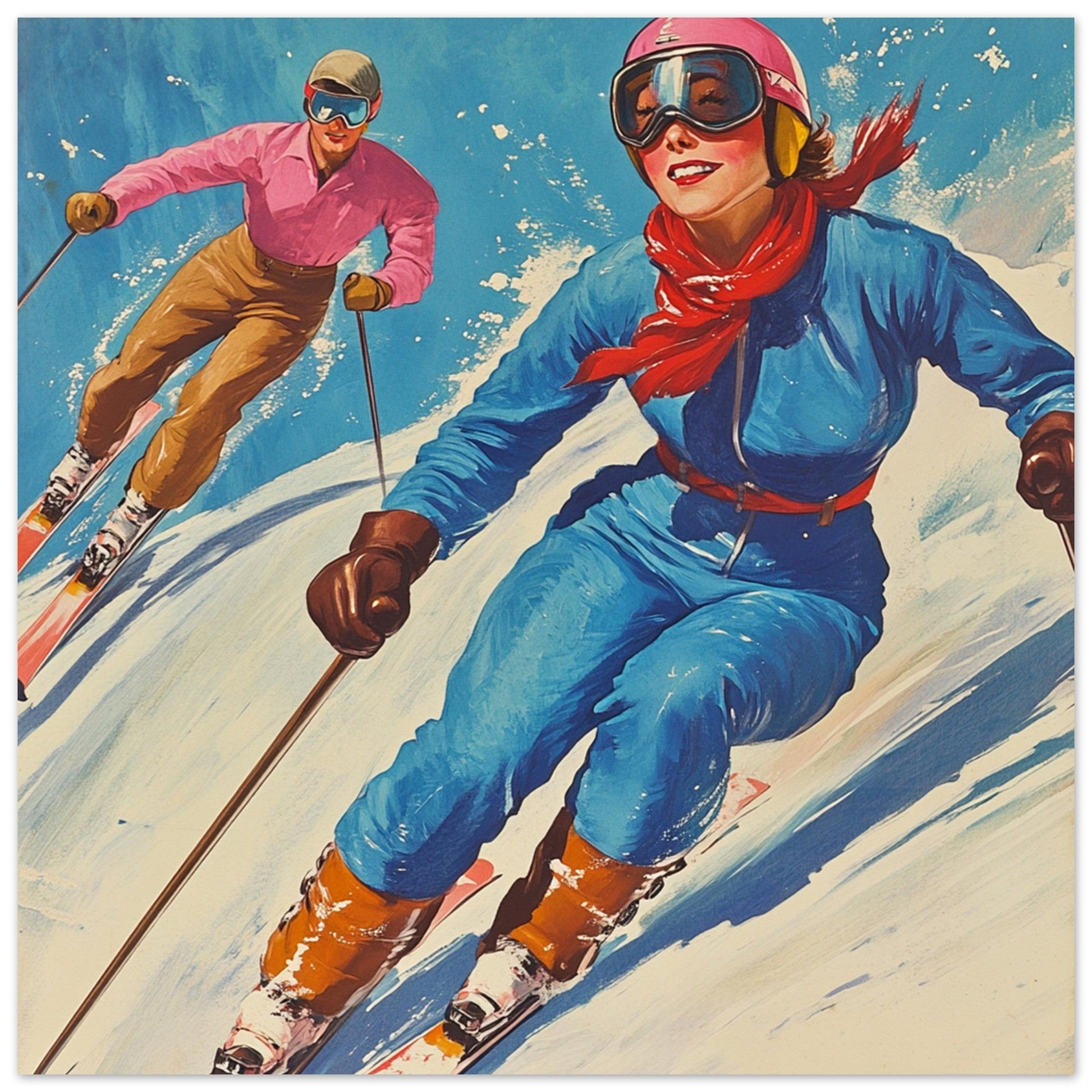 Vente Illustration vintage de ski des années 50 - 60 - Illustration vintage / rétro