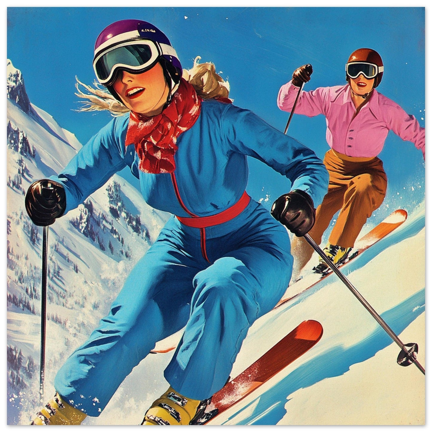 Vente Illustration vintage de ski des années 50 - 60 - Illustration vintage / rétro