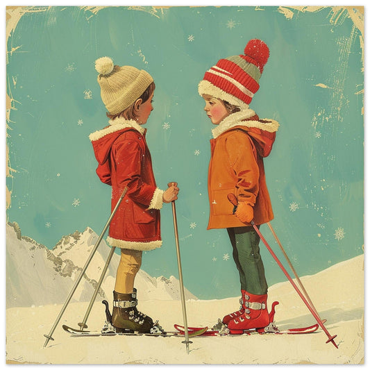 Vente Illustration vintage d'enfants au ski - Illustration vintage / rétro