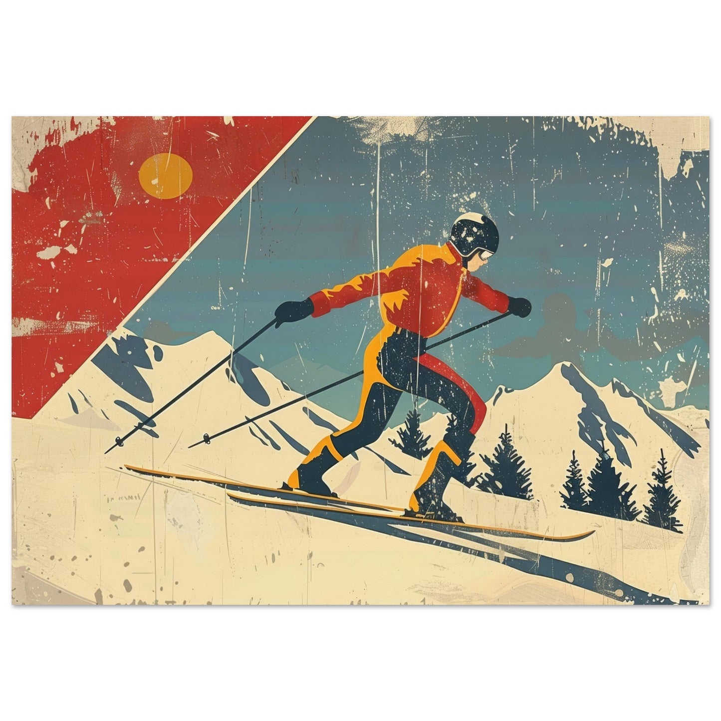 Vente Illustration vintage d'un skieur - Illustration vintage / rétro