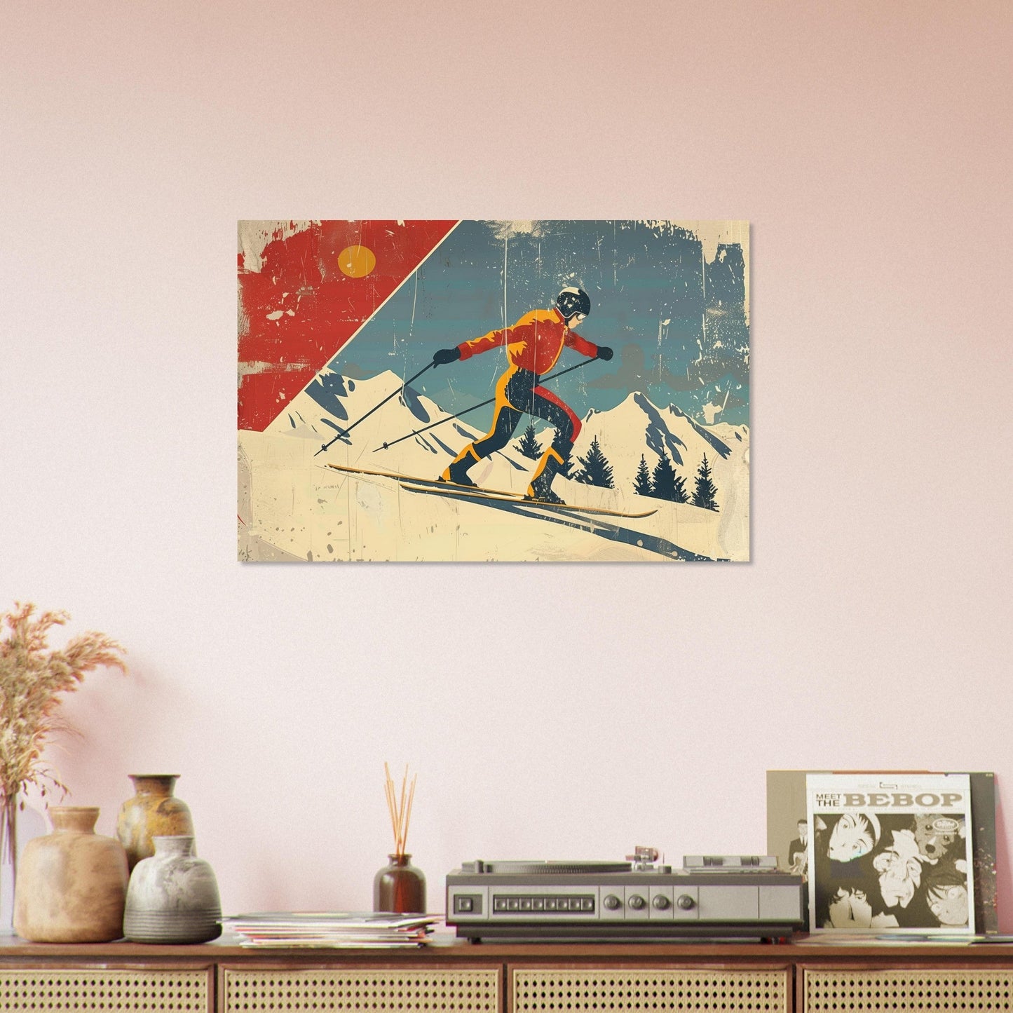 Vente Illustration vintage d'un skieur - Illustration vintage / rétro