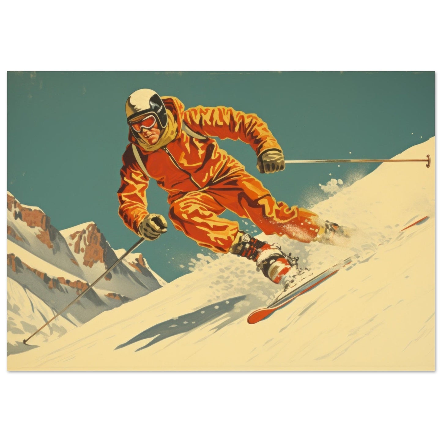 Vente Illustration vintage d'un skieur - Illustration vintage / rétro