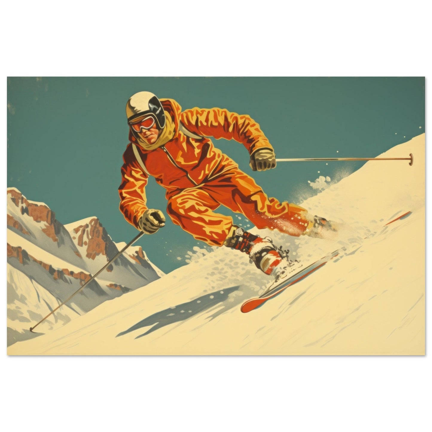 Vente Illustration vintage d'un skieur - Illustration vintage / rétro