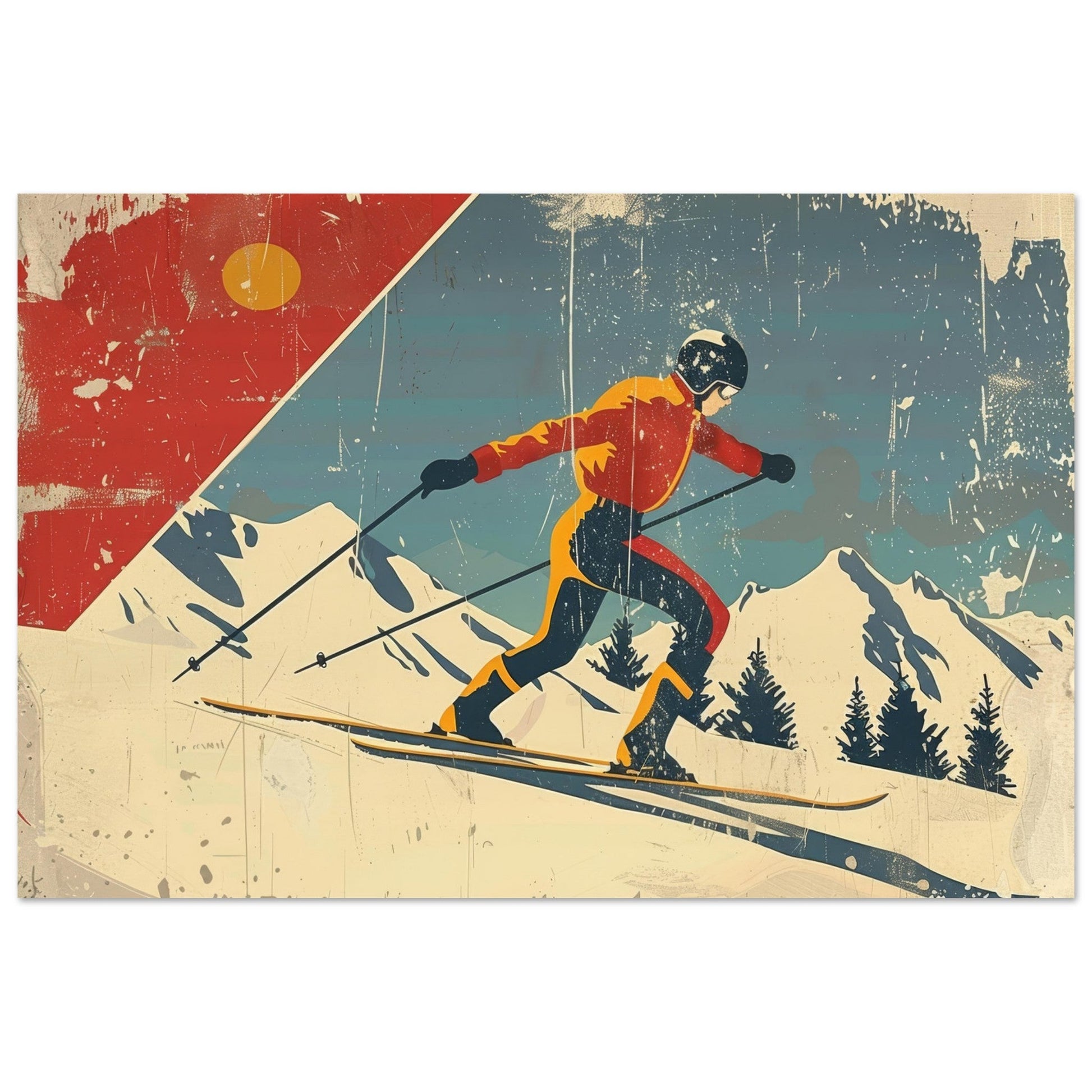 Vente Illustration vintage d'un skieur - Illustration vintage / rétro