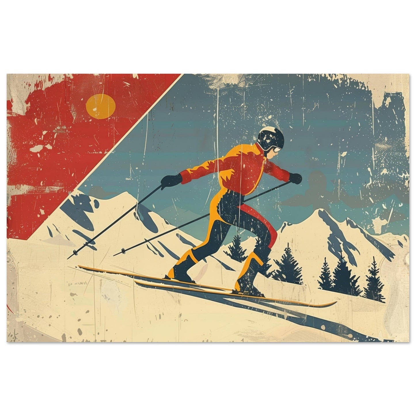 Vente Illustration vintage d'un skieur - Illustration vintage / rétro