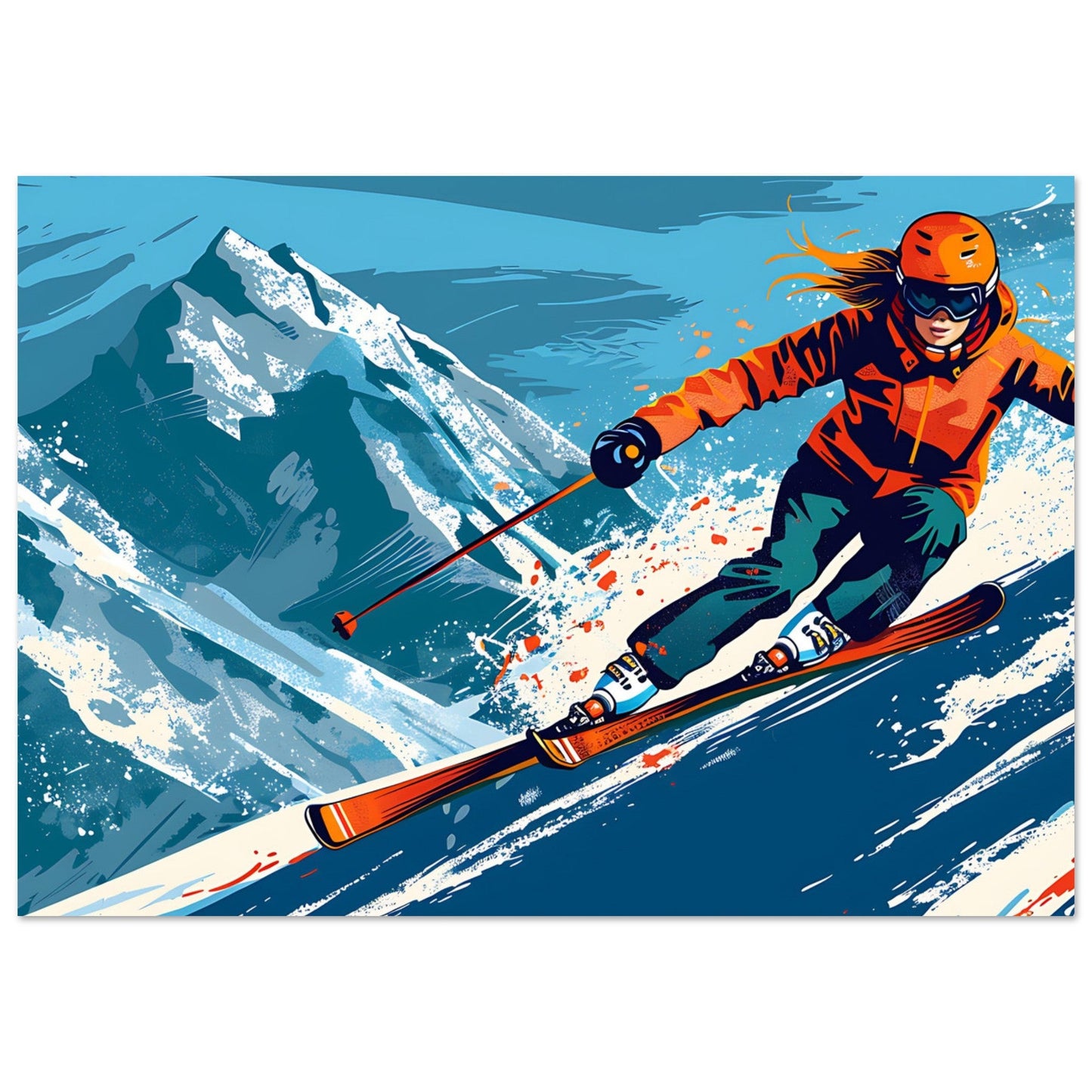 Vente Illustration vintage d'un skieur - Illustration vintage / rétro