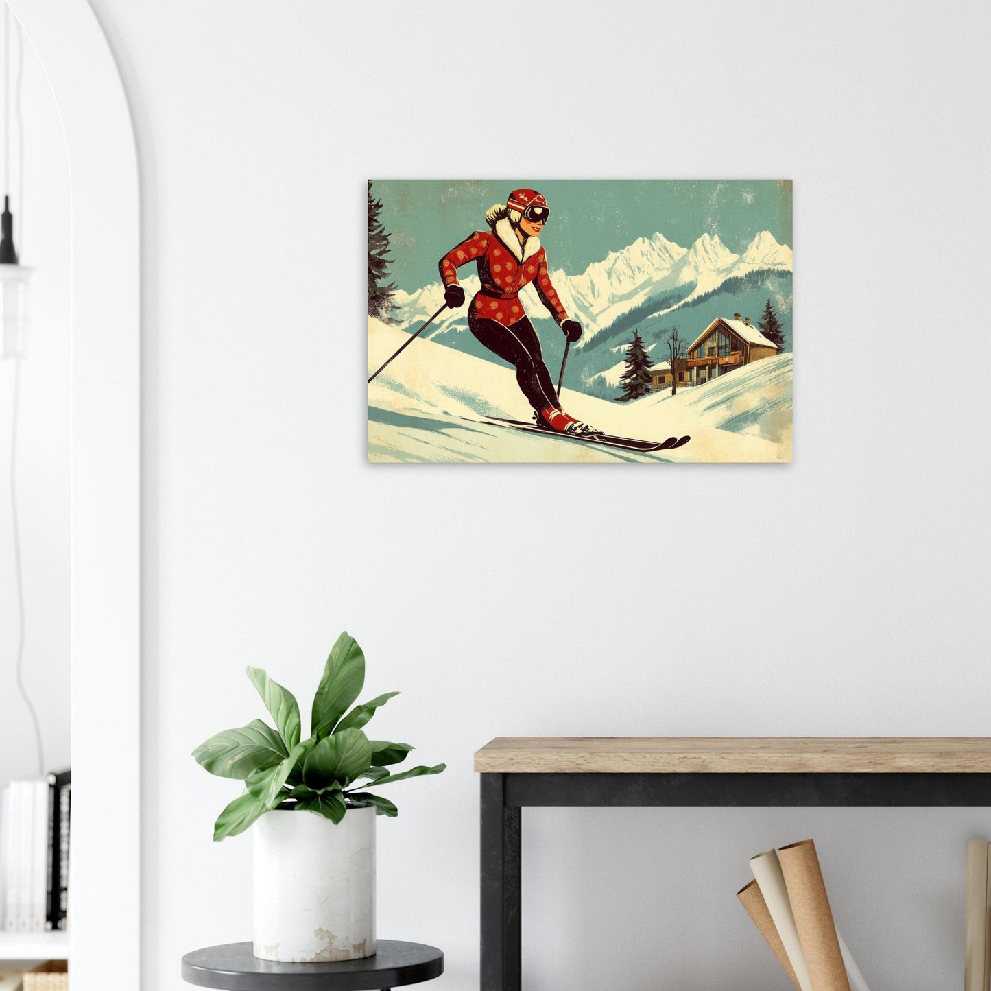 Vente Illustration vintage d'unz skieuse - Illustration vintage / rétro