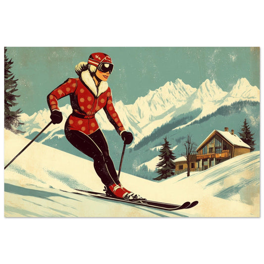 Vente Illustration vintage d'unz skieuse - Illustration vintage / rétro