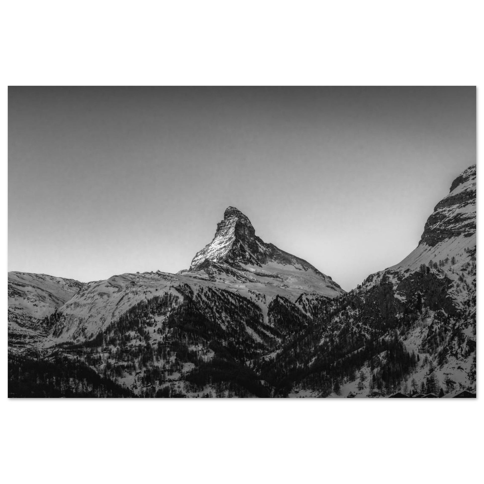 Tableau photo Photo Dernière lueur sur le Cervin — noir & blanc (Zermatt, Suisse) — tirage aluminium Dibond mat, fabrication française, prêt à accrocher
