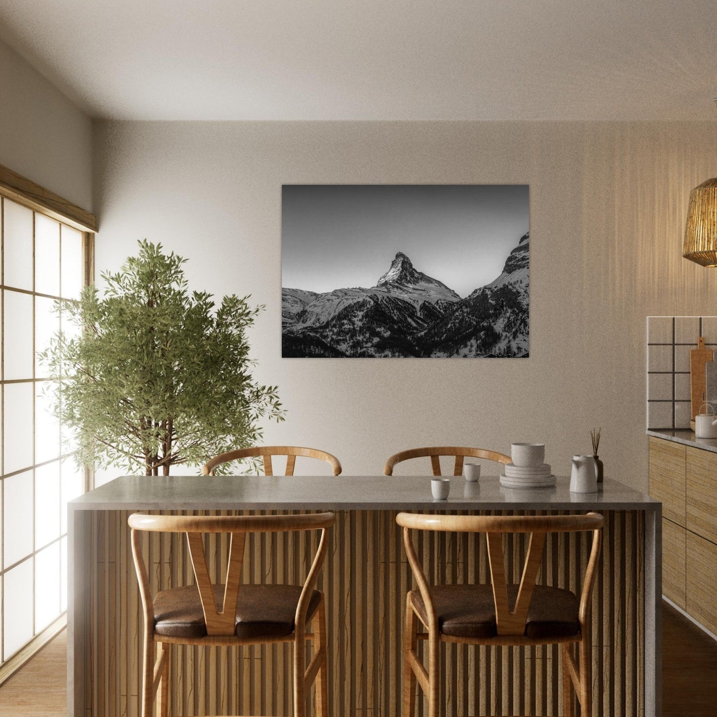 Tableau photo Photo Dernière lueur sur le Cervin — noir & blanc (Zermatt, Suisse) — tirage aluminium Dibond mat, fabrication française, prêt à accrocher