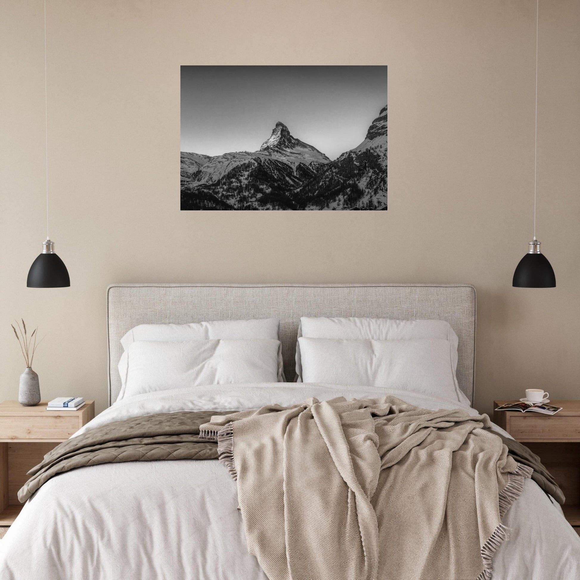 Tableau photo Photo Dernière lueur sur le Cervin — noir & blanc (Zermatt, Suisse) — tirage aluminium Dibond mat, fabrication française, prêt à accrocher