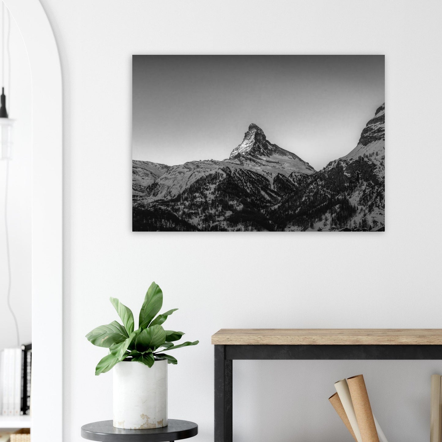 Tableau photo Photo Dernière lueur sur le Cervin — noir & blanc (Zermatt, Suisse) — tirage aluminium Dibond mat, fabrication française, prêt à accrocher