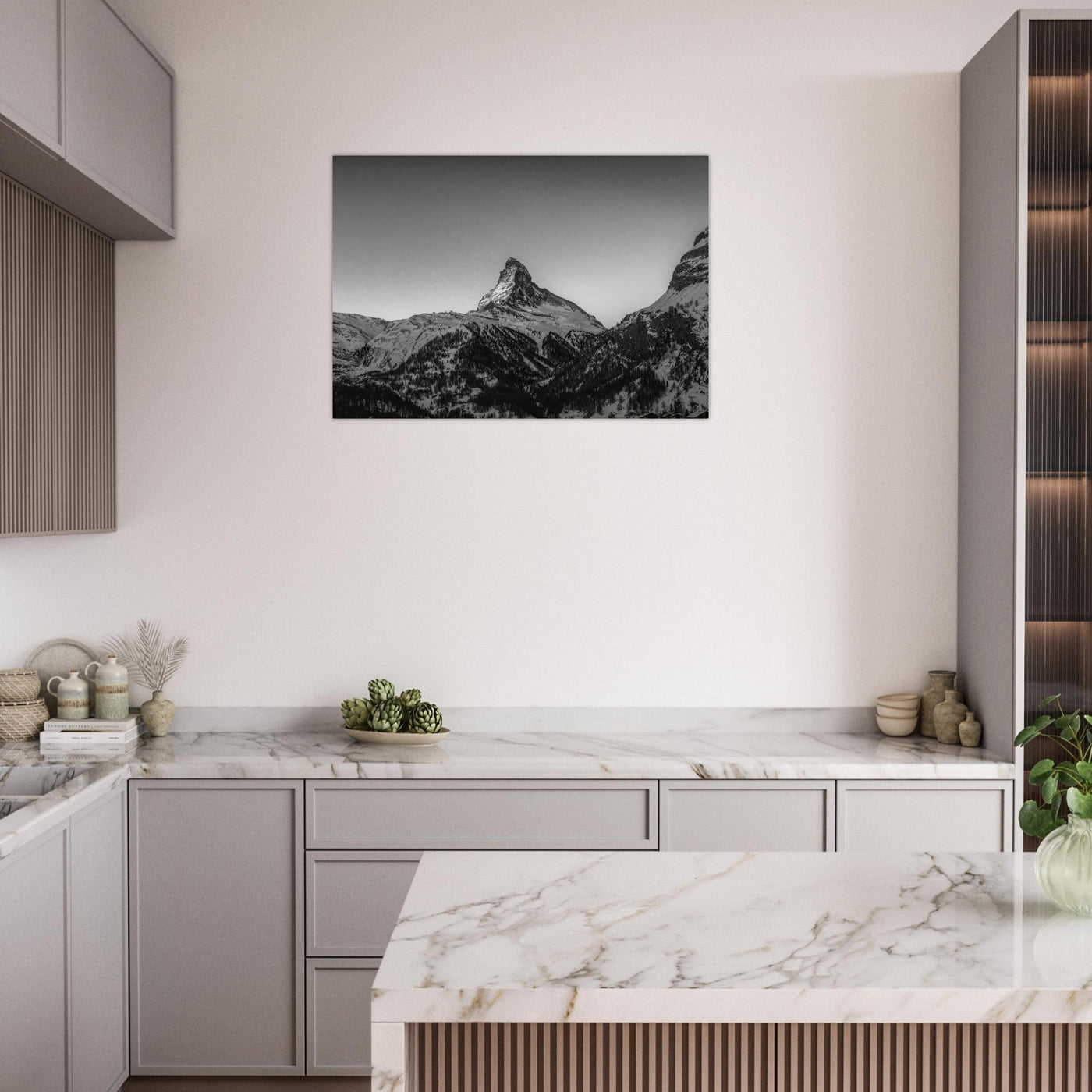 Simulation d’un tableau AluArtMountains dans un intérieur