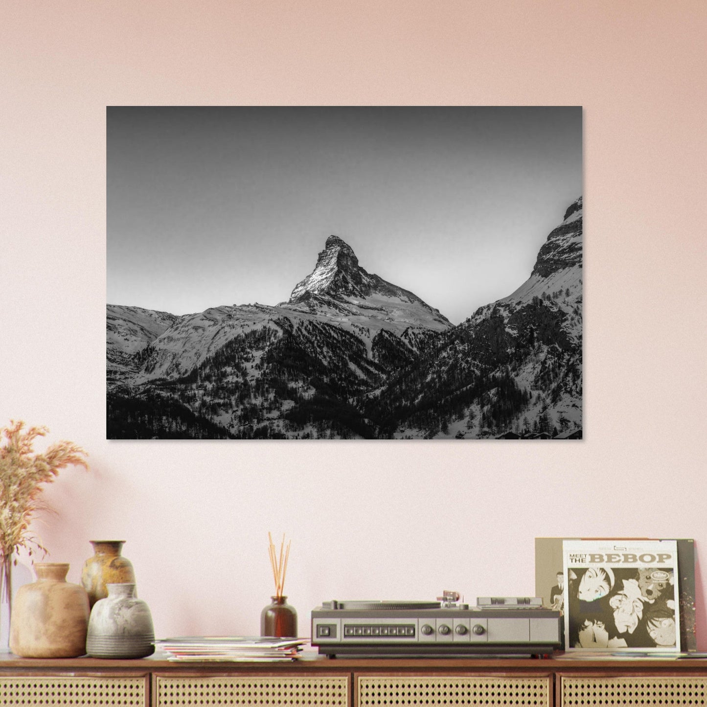 Tableau photo Photo Dernière lueur sur le Cervin — noir & blanc (Zermatt, Suisse) — tirage aluminium Dibond mat, fabrication française, prêt à accrocher