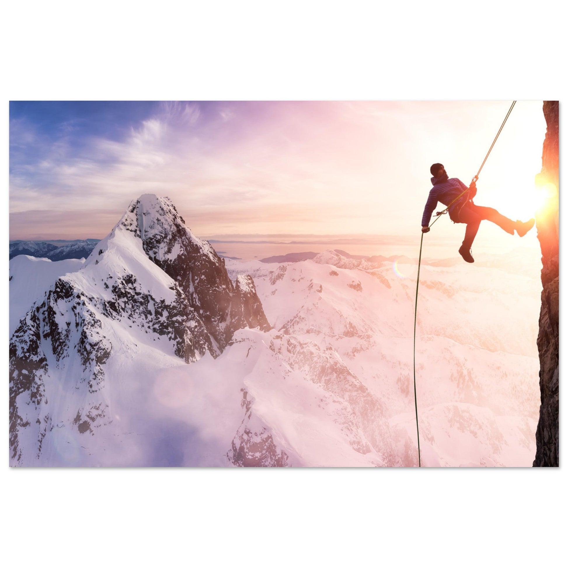 Tableau photo Photo d'escalade et coucher de soleil — tirage aluminium Dibond mat, fabrication française, prêt à accrocher