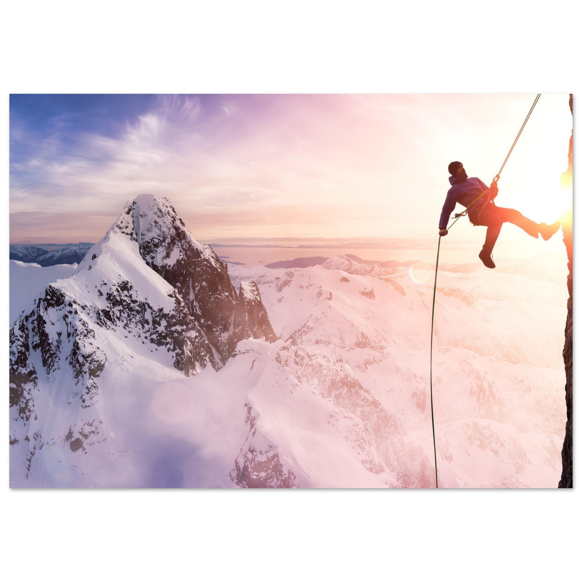 Tableau photo Photo d'escalade et coucher de soleil — tirage aluminium Dibond mat, fabrication française, prêt à accrocher