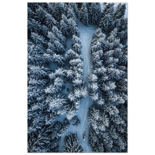Vente Photo drone de sapins enneigés – Tableau photo alu montagne , ,