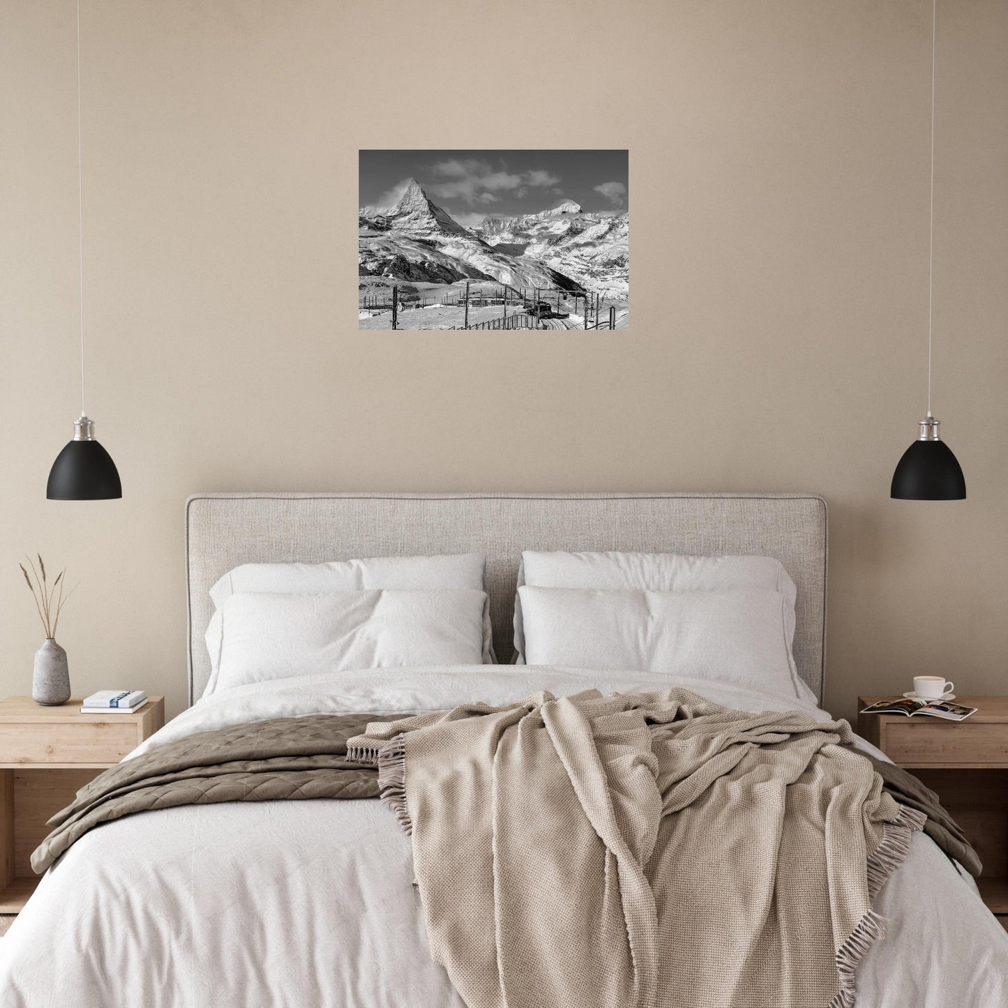 Tableau photo Photo du train de Zermatt, Alpes Suisse 1 - Noir & Blanc — tirage aluminium Dibond mat, fabrication française, prêt à accrocher