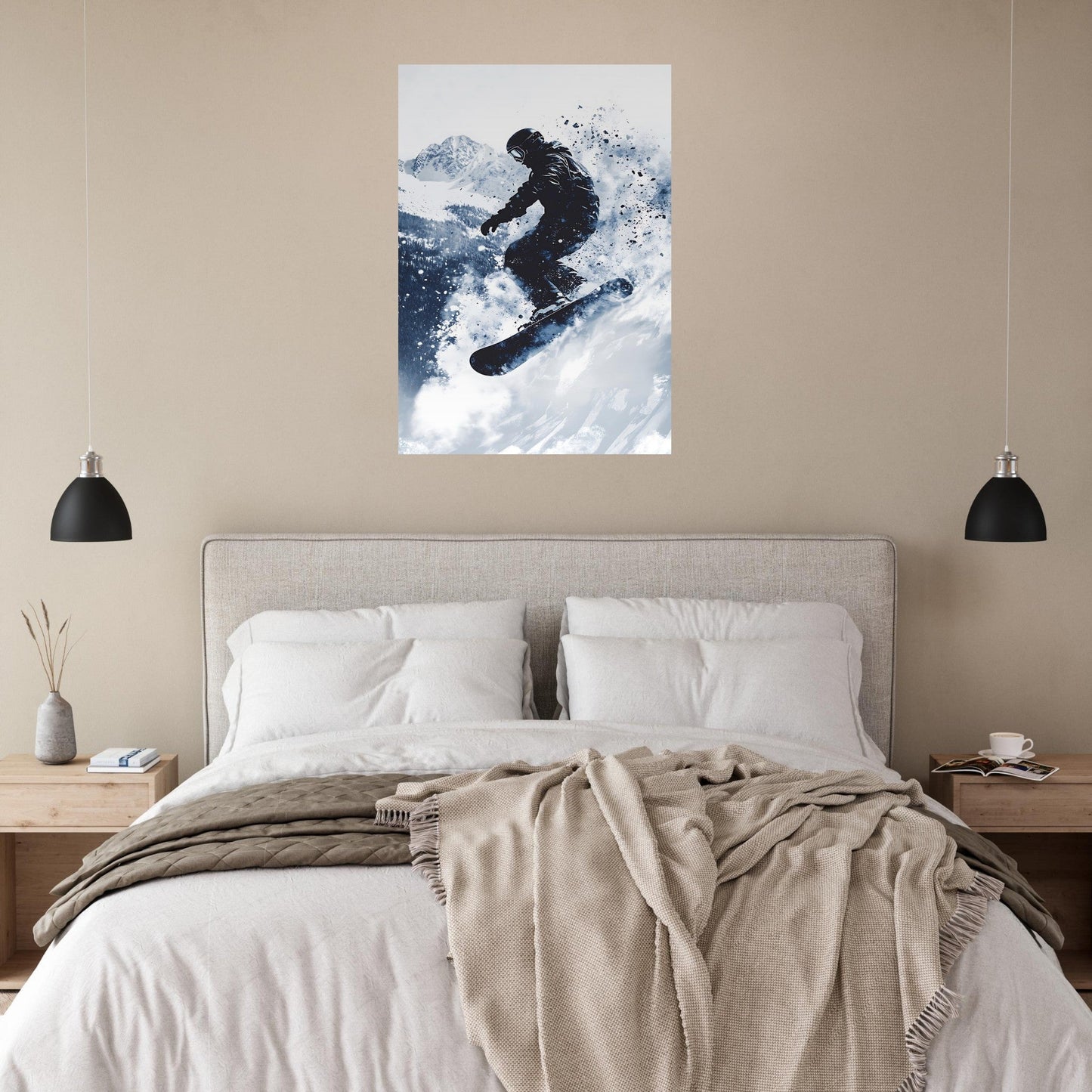 Vente Photo d'un saut de snowboardeur dans la poudre #1 - Tableau photo paysage IA