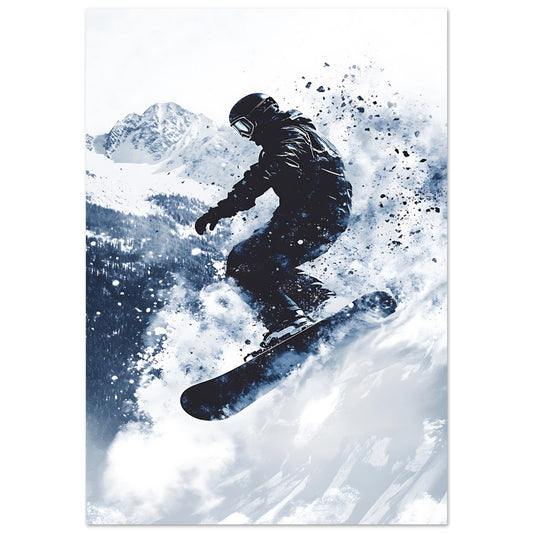 Vente Photo d'un saut de snowboardeur dans la poudre #1 - Tableau photo paysage IA