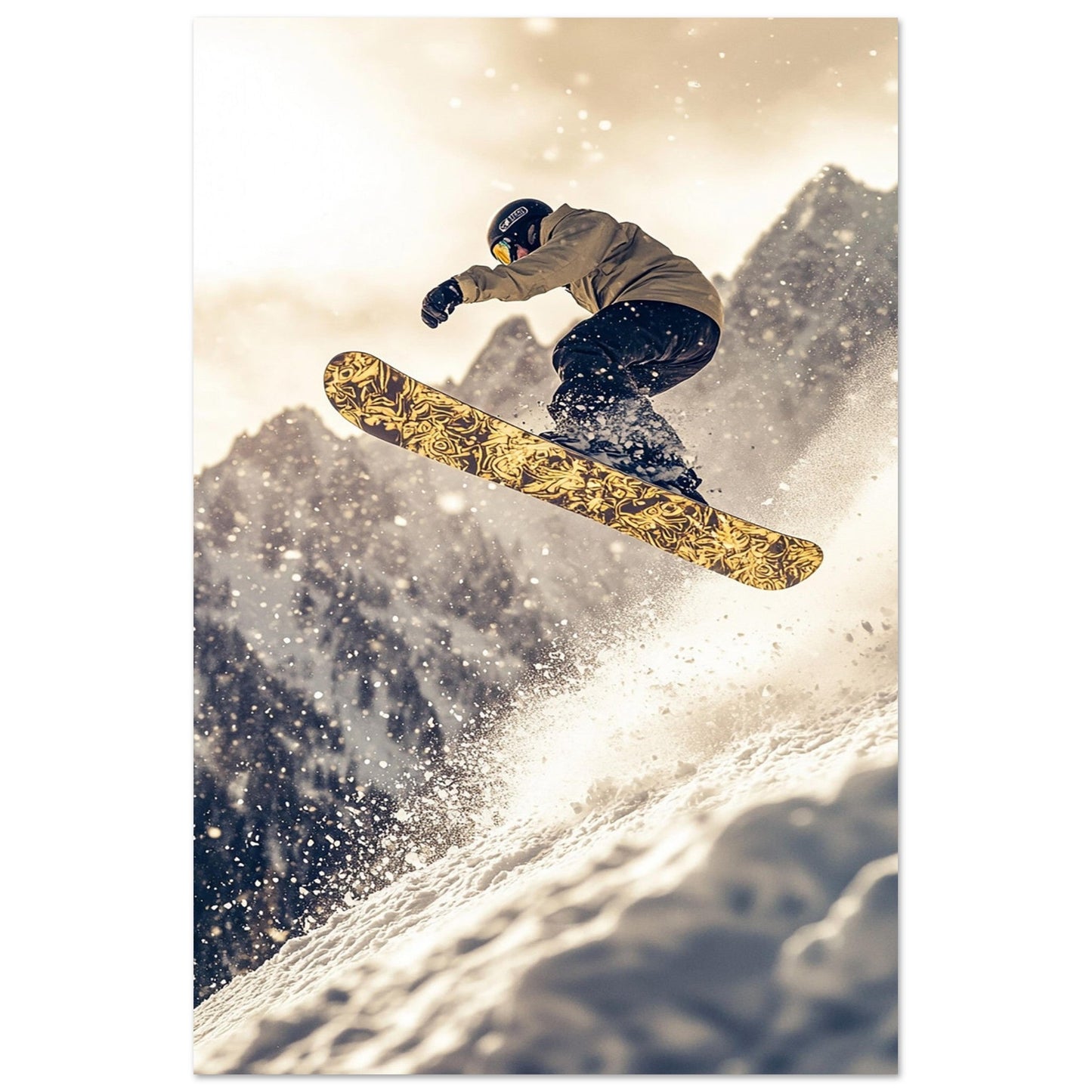 Vente Photo d'un saut de snowboardeur dans la poudre #3 - Tableau photo paysage IA