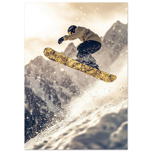 Vente Photo d'un saut de snowboardeur dans la poudre #3 - Tableau photo paysage IA