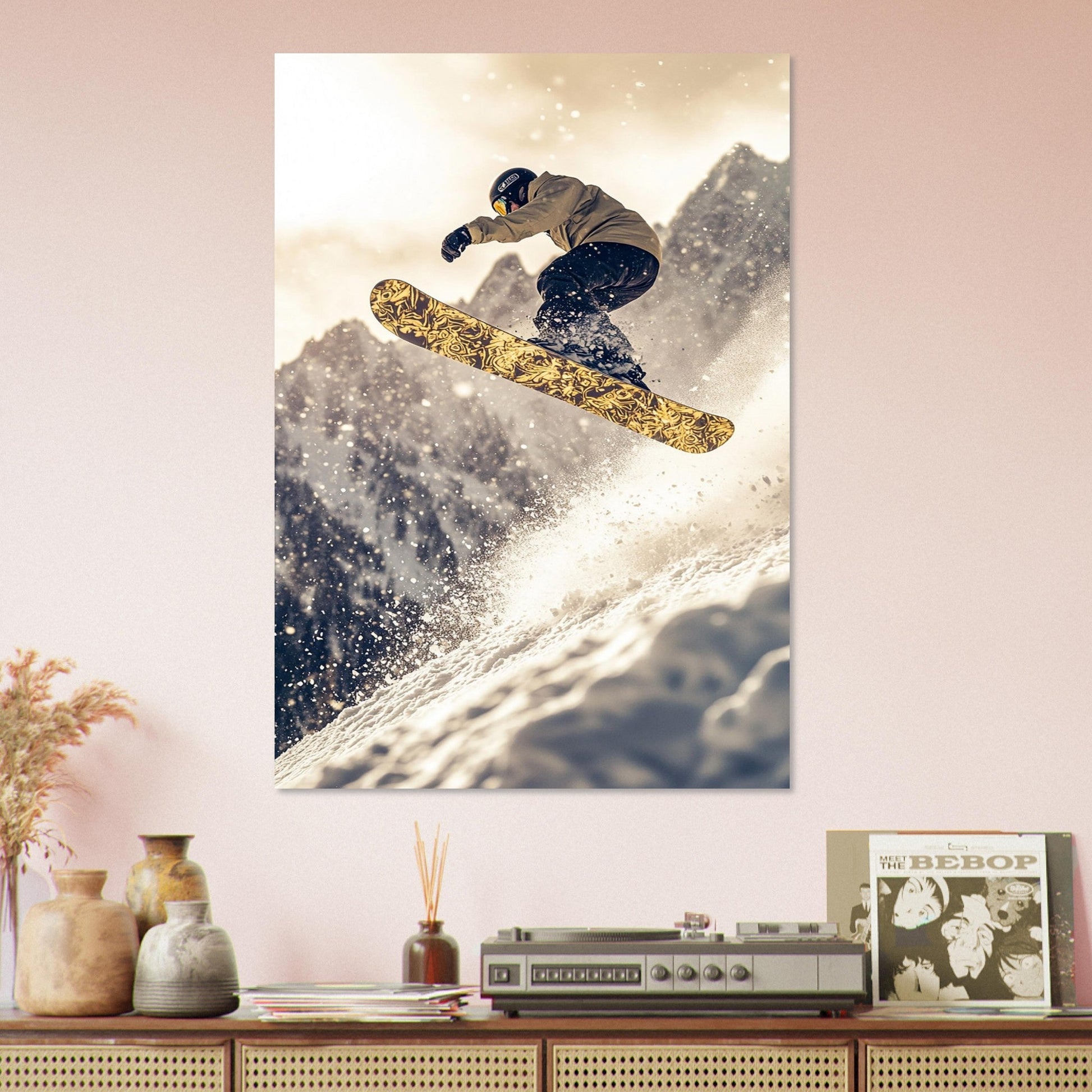 Vente Photo d'un saut de snowboardeur dans la poudre #3 - Tableau photo paysage IA