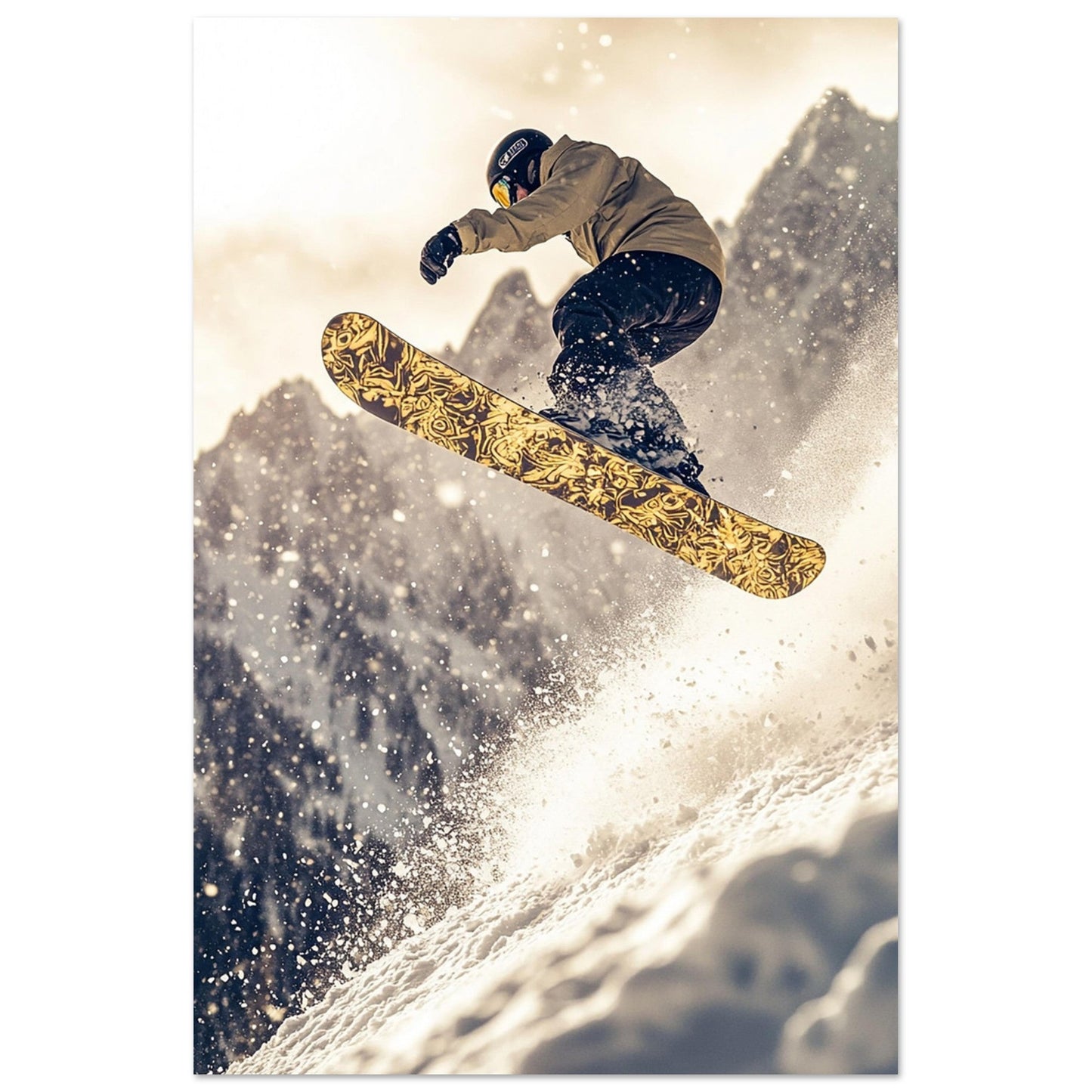 Vente Photo d'un saut de snowboardeur dans la poudre #3 - Tableau photo paysage IA