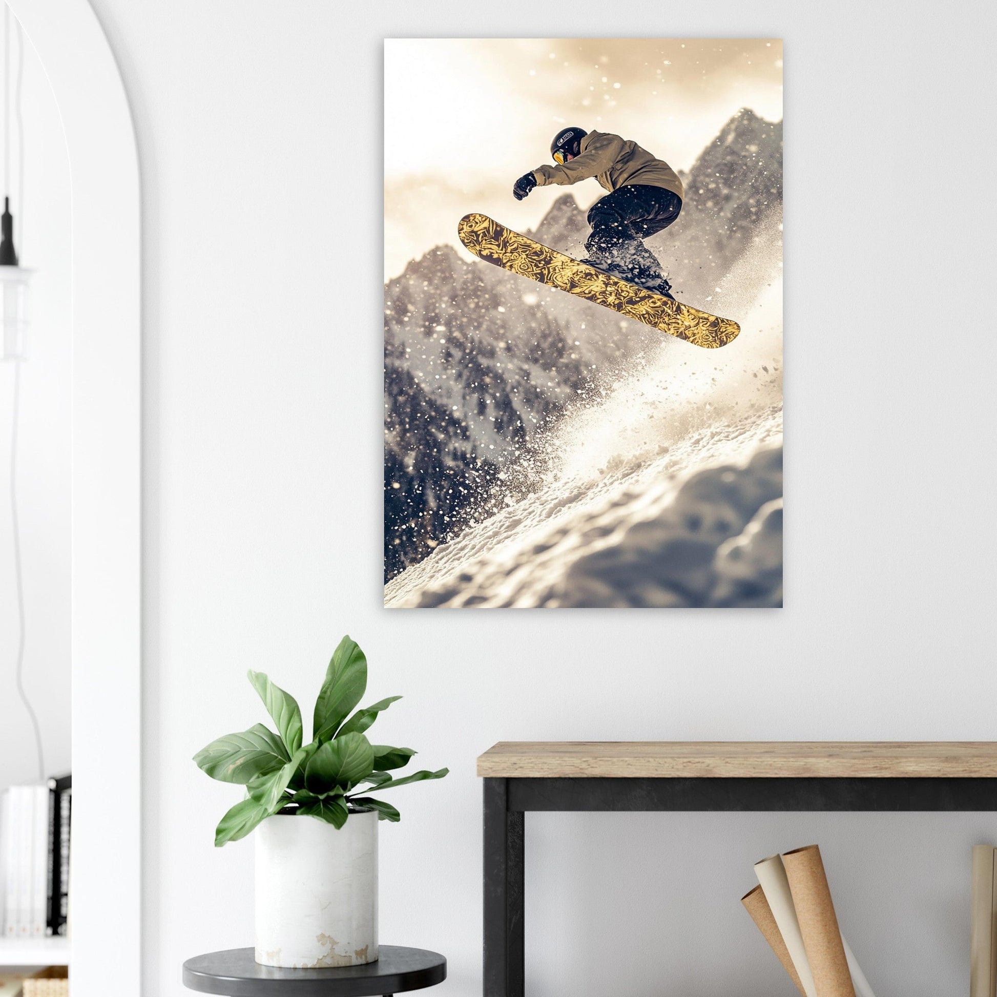 Vente Photo d'un saut de snowboardeur dans la poudre #3 - Tableau photo paysage IA