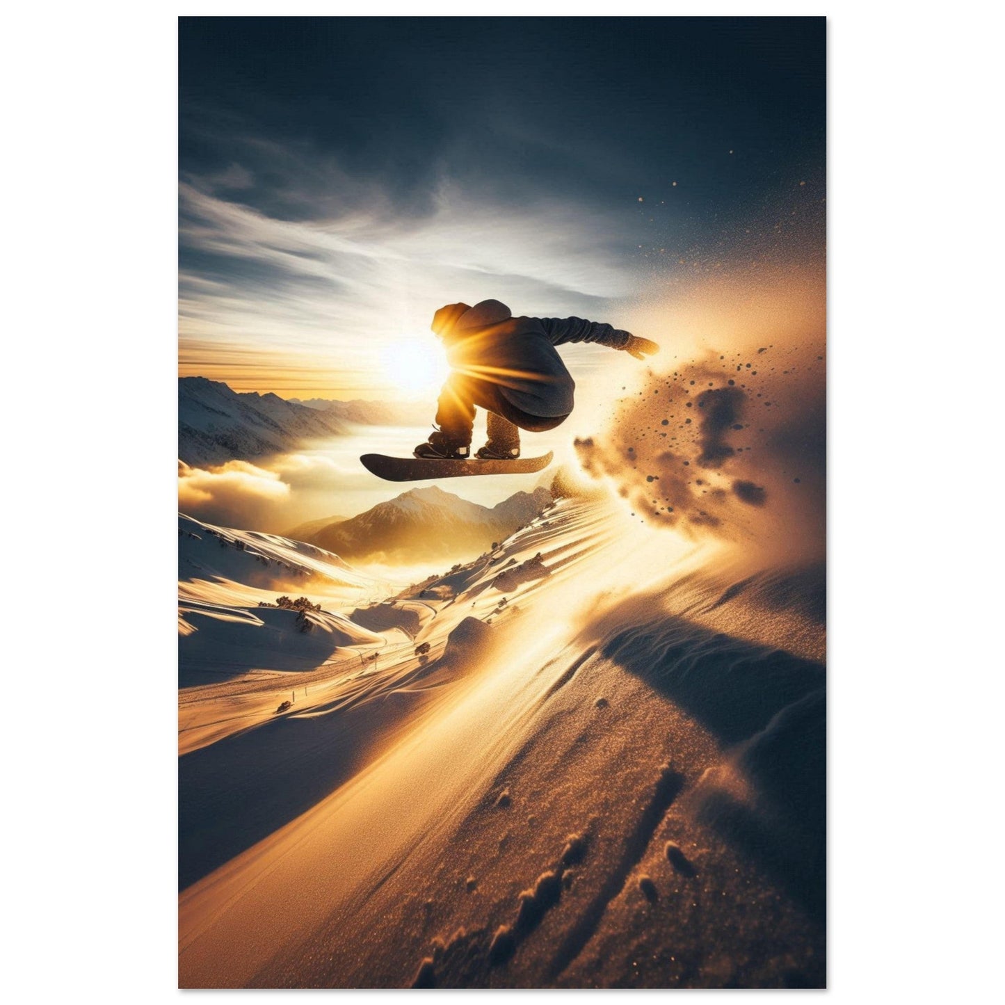 Vente Photo d'un saut de snowboardeur dans la poudre #4 - Tableau photo paysage IA