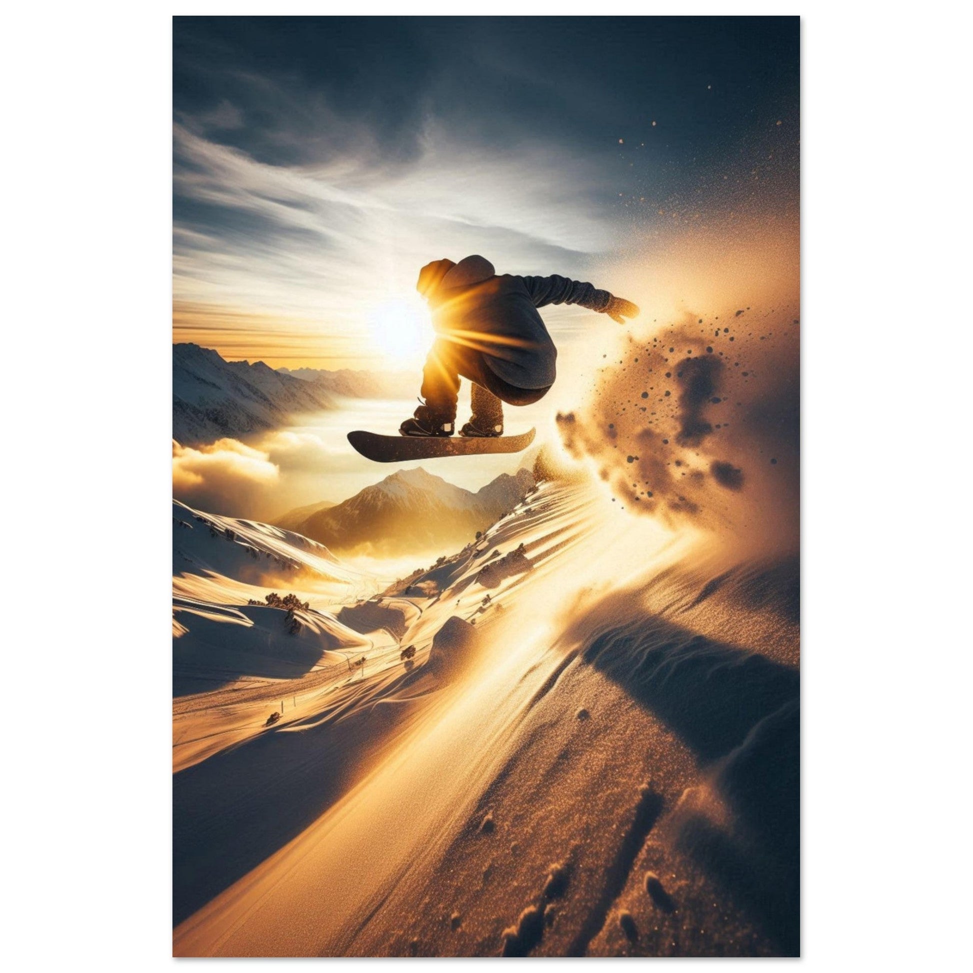 Vente Photo d'un saut de snowboardeur dans la poudre #4 - Tableau photo paysage IA