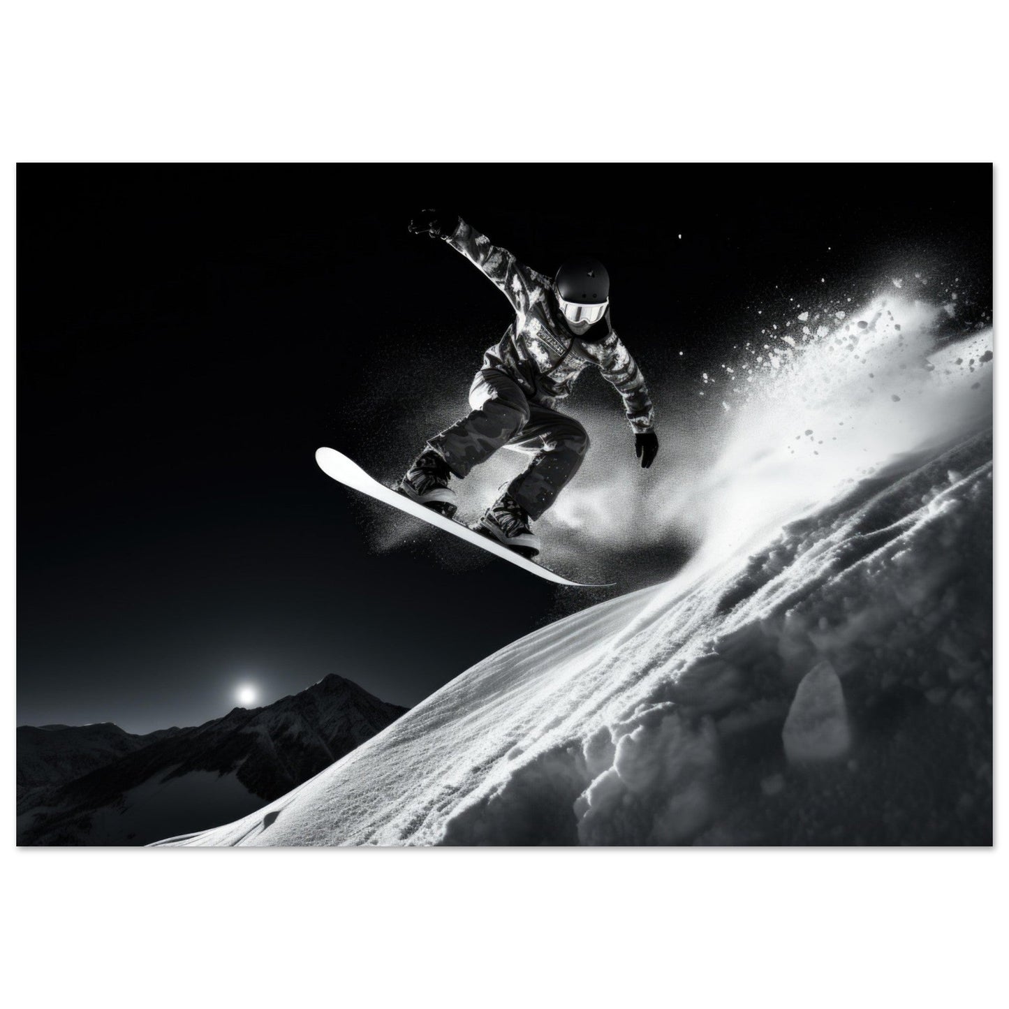 Vente Photo d'un saut de snowboardeur dans la poudre #5 - Tableau photo paysage IA