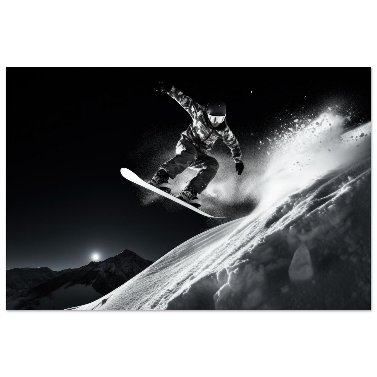 Vente Photo d'un saut de snowboardeur dans la poudre #5 - Tableau photo paysage IA