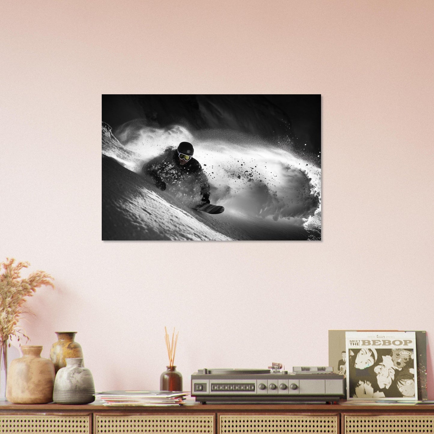 Vente Photo d'un skieur dans la poudre - Noir & Blanc - Tableau photo paysage IA