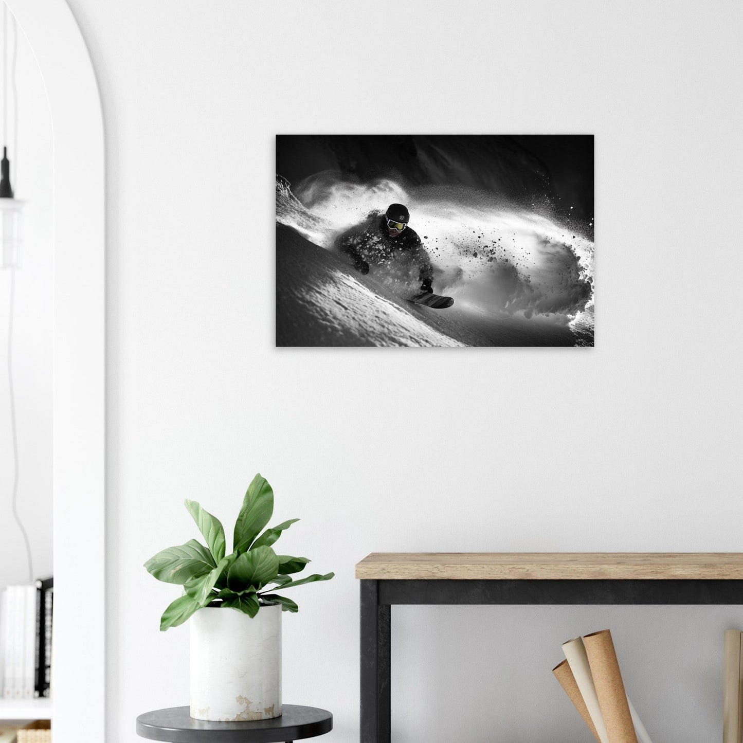 Vente Photo d'un skieur dans la poudre - Noir & Blanc - Tableau photo paysage IA